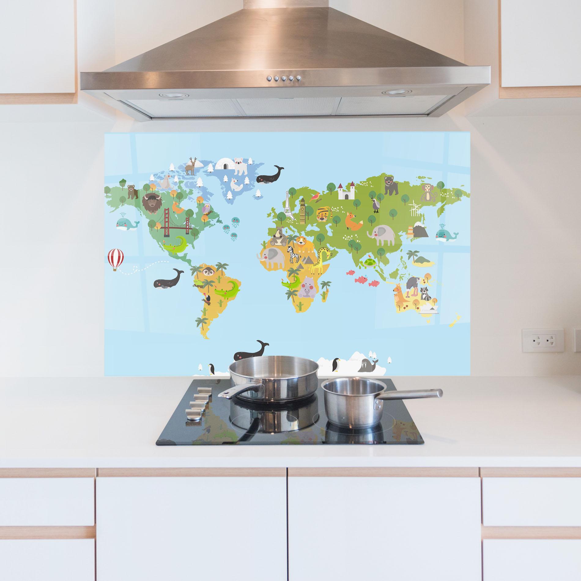 Panou Sticla Bucatarie Animals Cute Map mockup 5