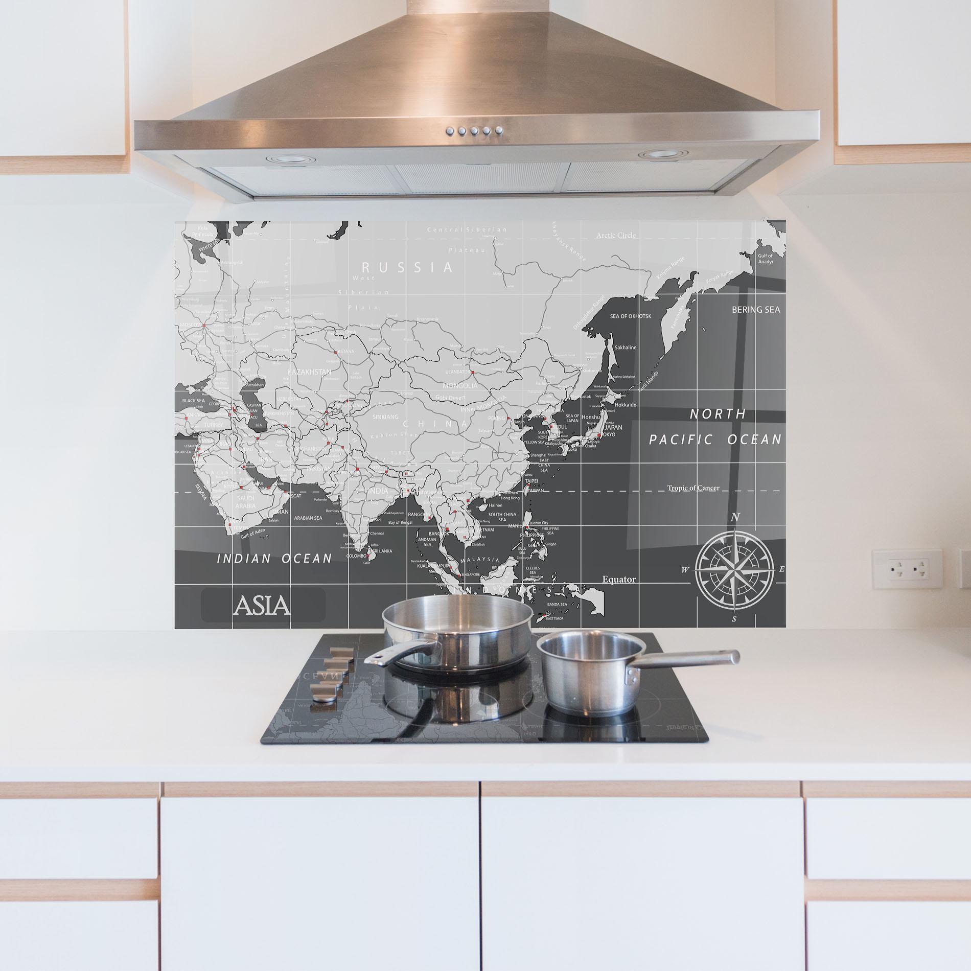 Panou Sticla Bucatarie Asia Minimal Map mockup 5