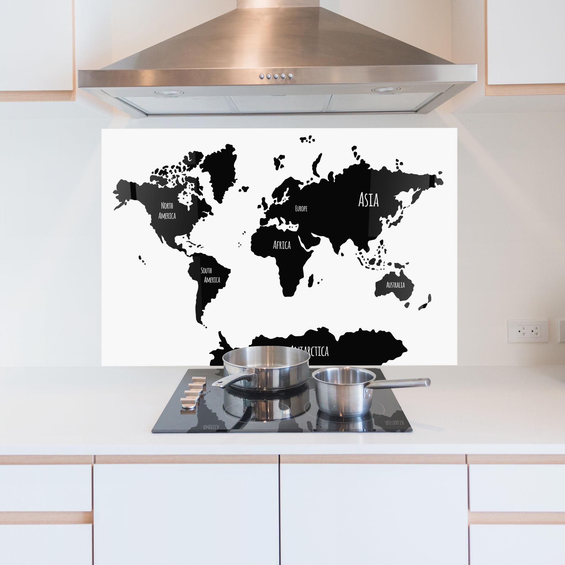 Panou Sticla Bucatarie Black Map World mockup 5