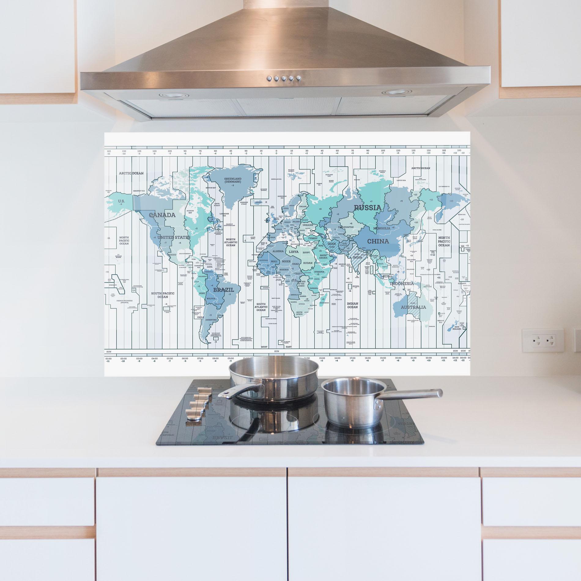 Panou Sticla Bucatarie Blue Green Map mockup 5