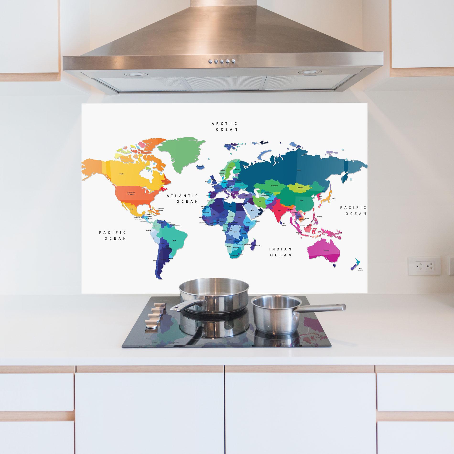 Panou Sticla Bucatarie Colored Continents Map mockup 5