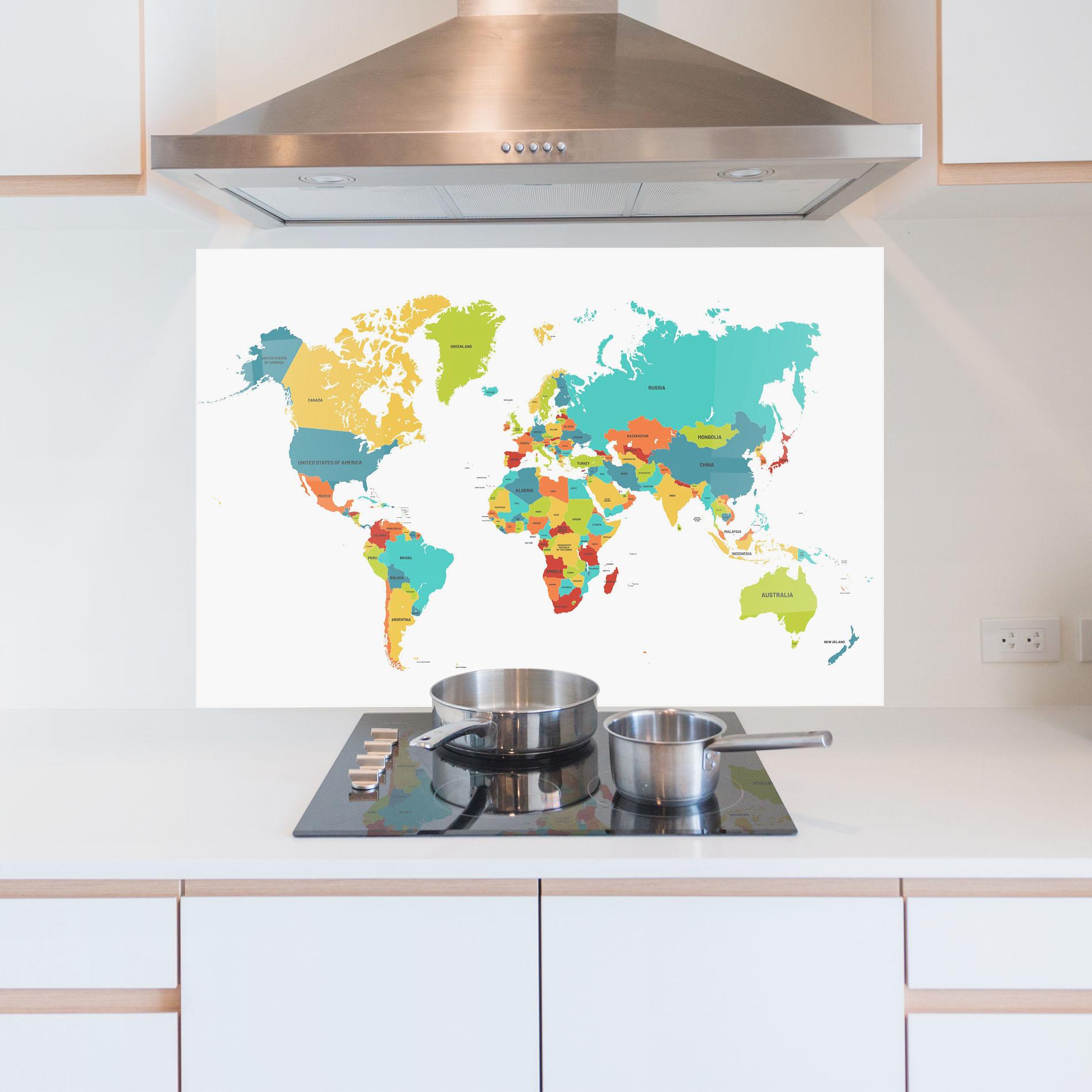 Panou Sticla Bucatarie Colorful World Map mockup 5