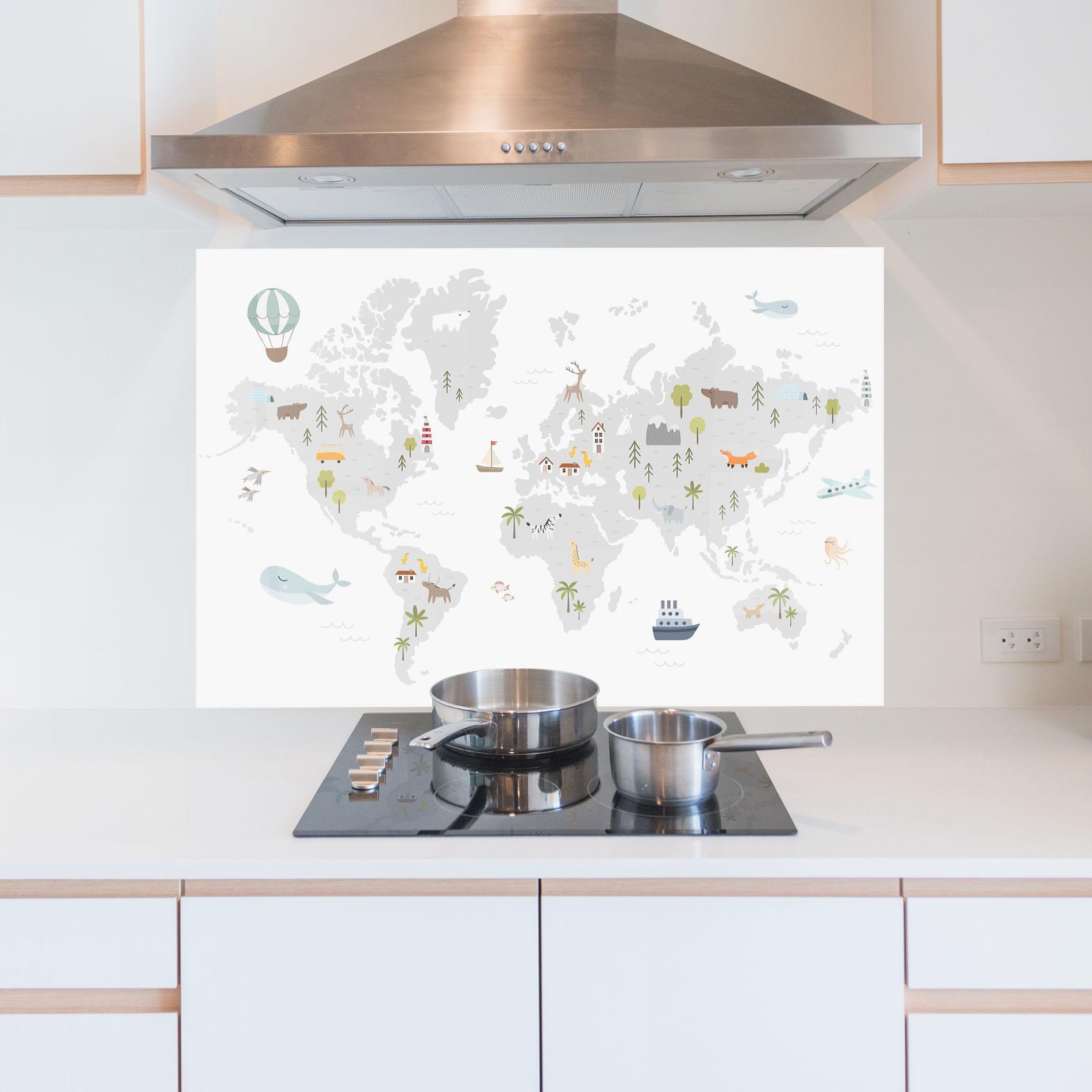 Panou Sticla Bucatarie Pretty Grey Map mockup 5