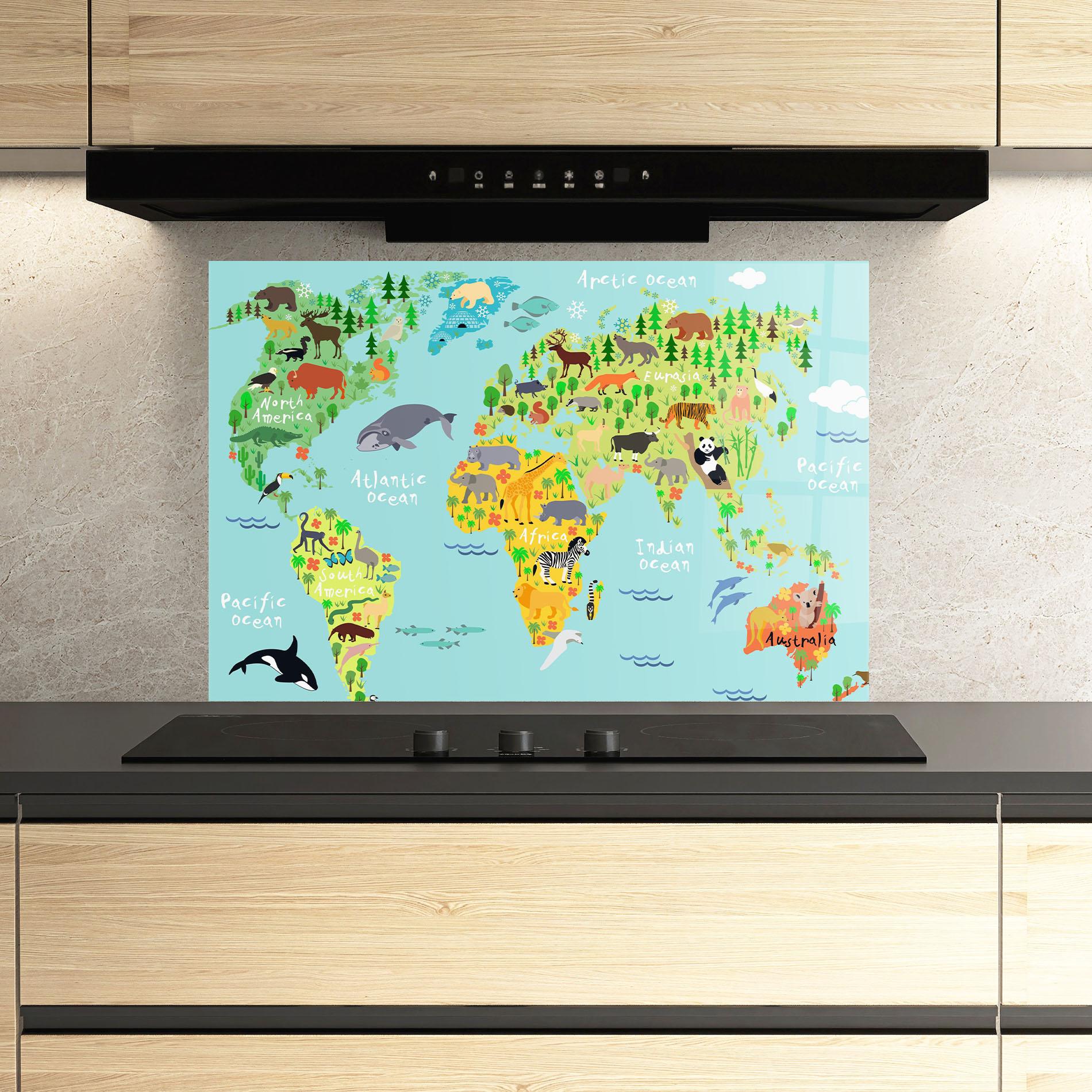 Panou Sticla Bucatarie Animal World Map mockup 3