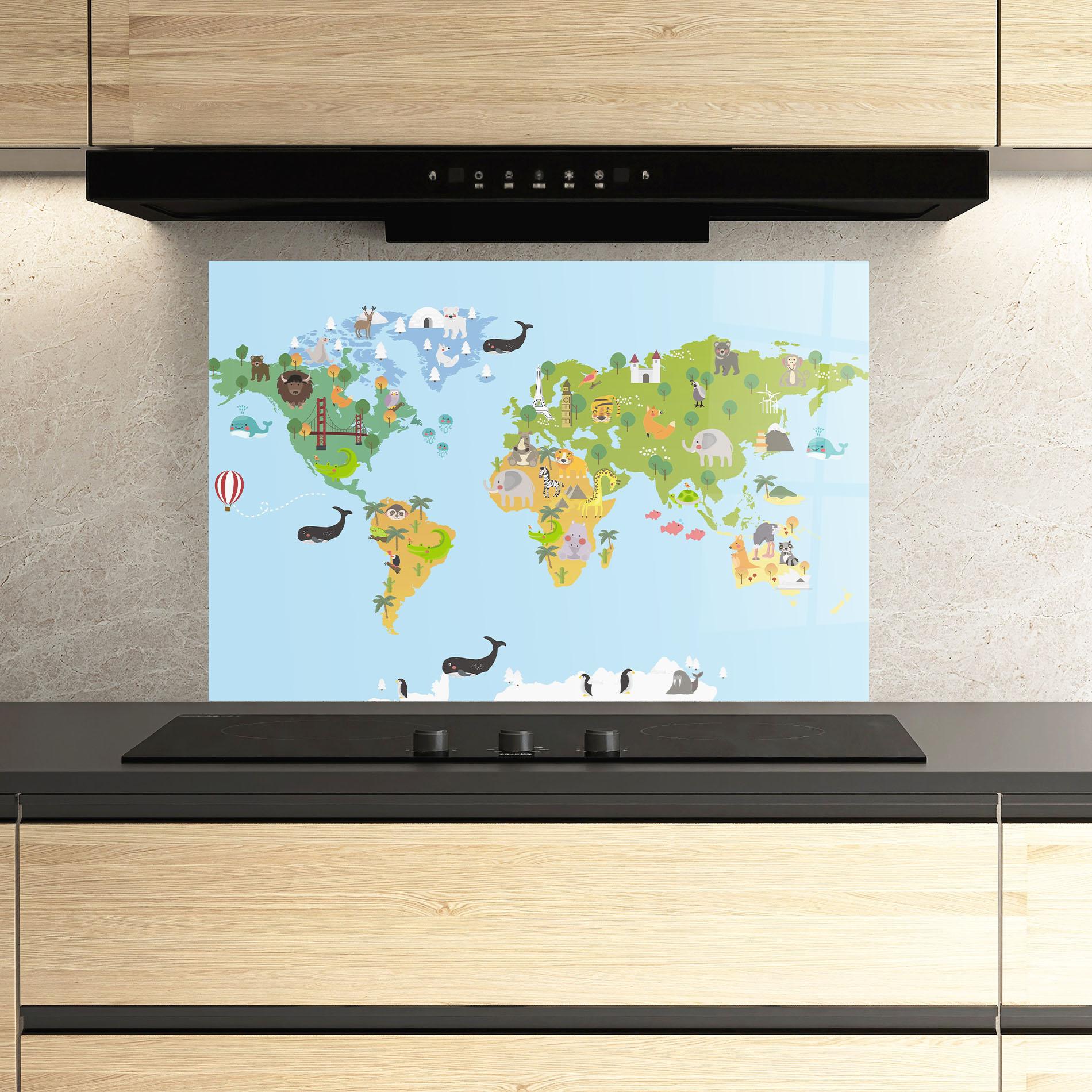 Panou Sticla Bucatarie Animals Cute Map mockup 3