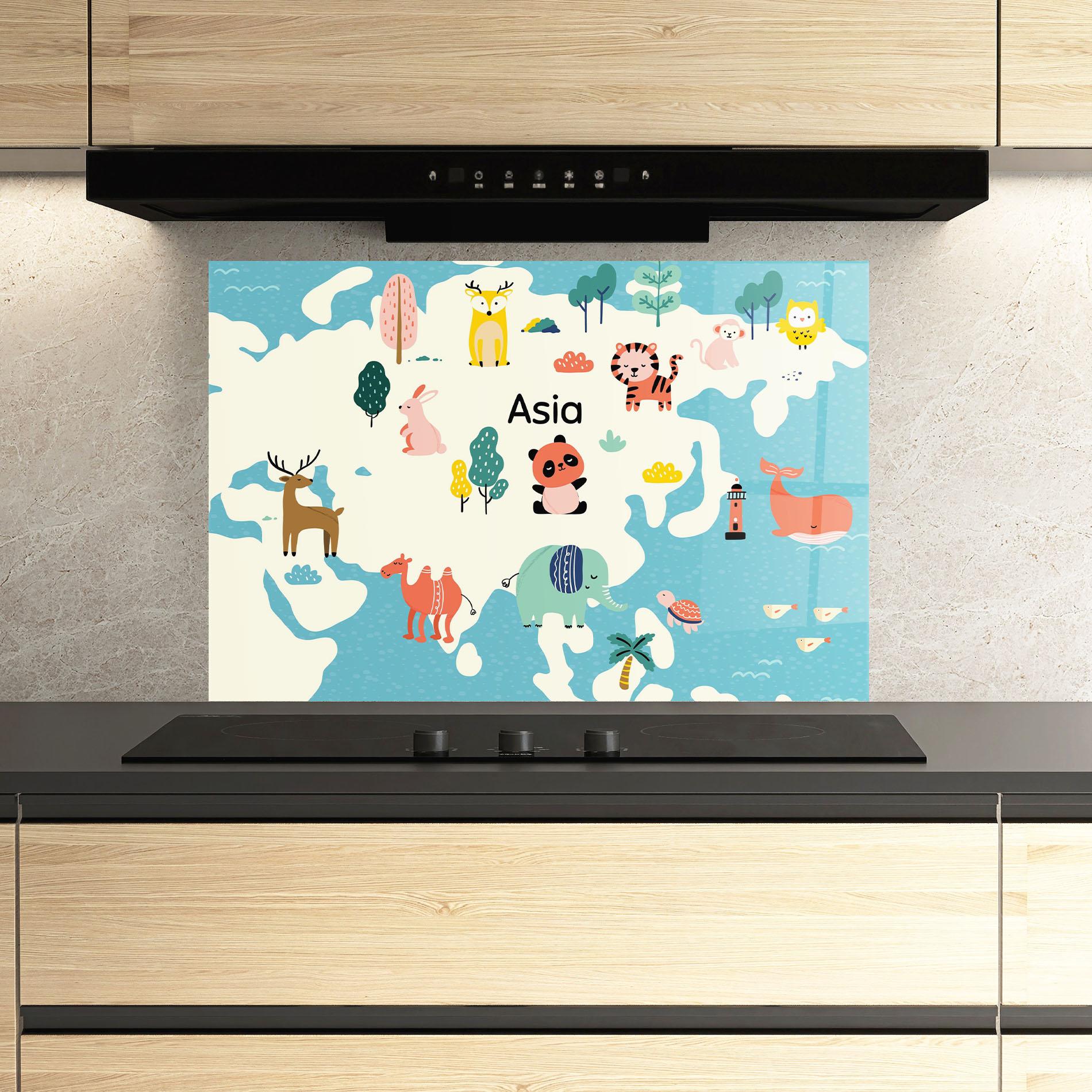Panou Sticla Bucatarie Asia Cute Map mockup 3