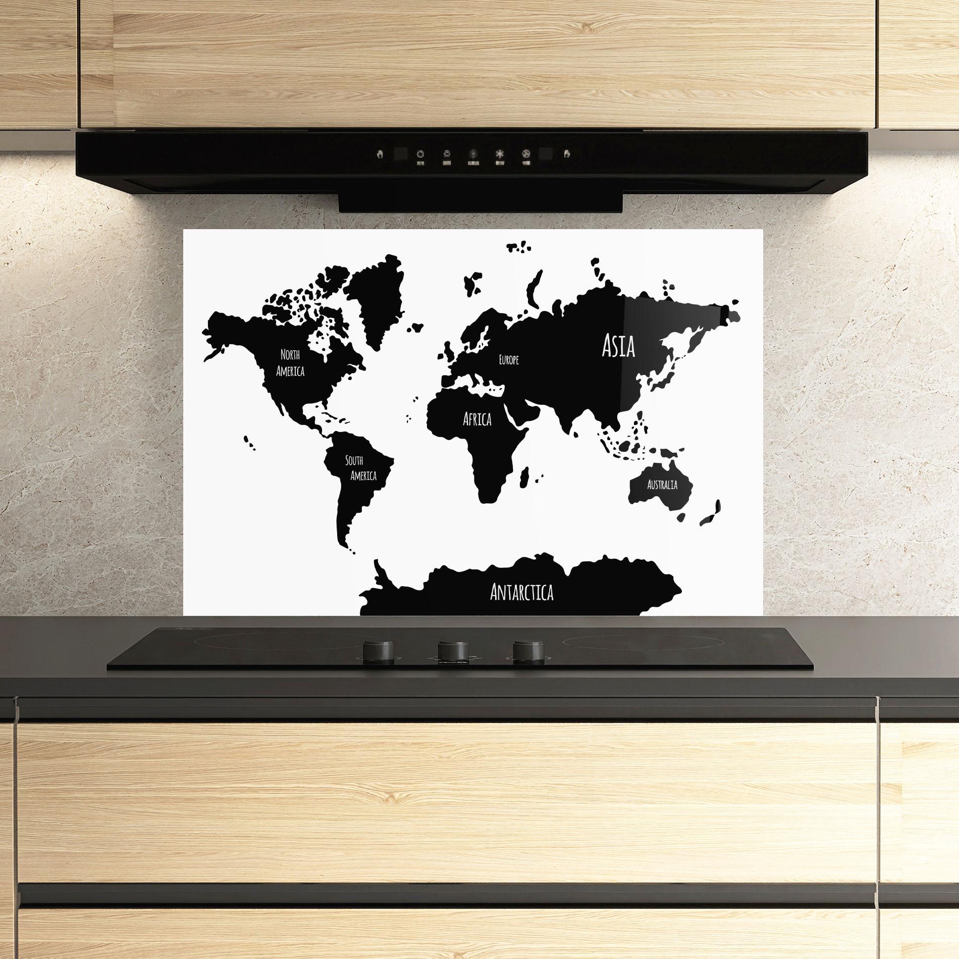 Panou Sticla Bucatarie Black Map World mockup 3