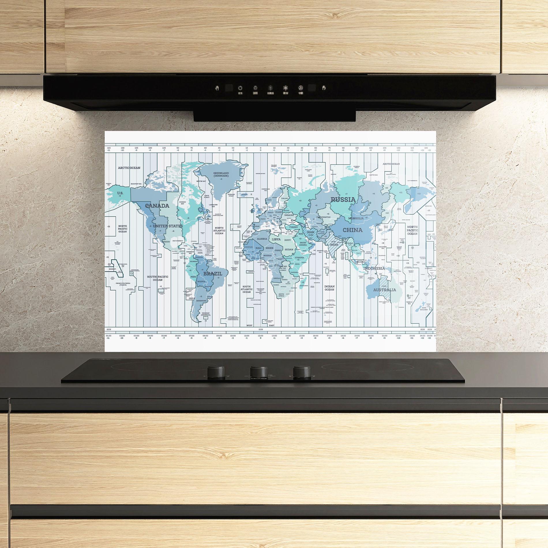 Panou Sticla Bucatarie Blue Green Map mockup 3