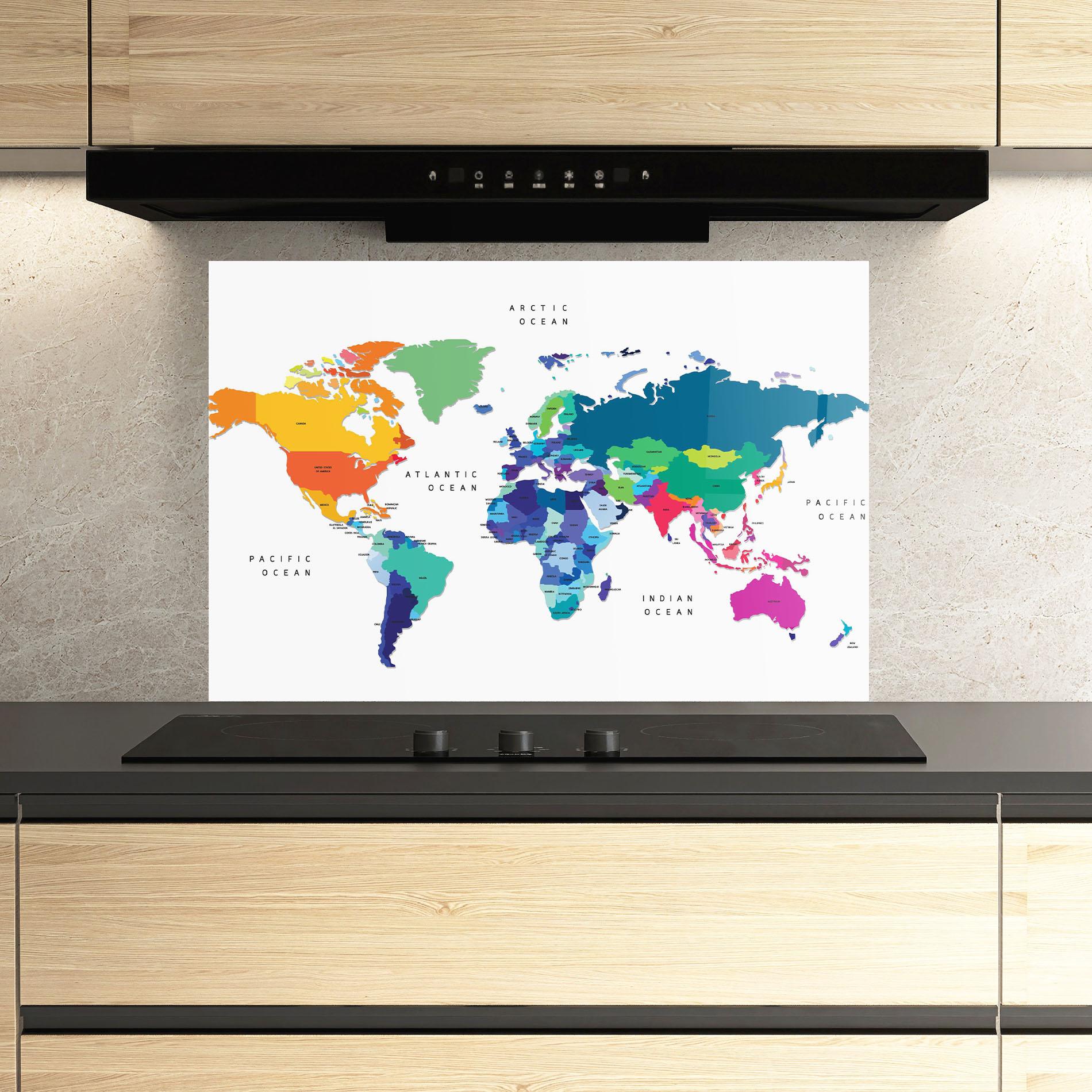 Panou Sticla Bucatarie Colored Continents Map mockup 3