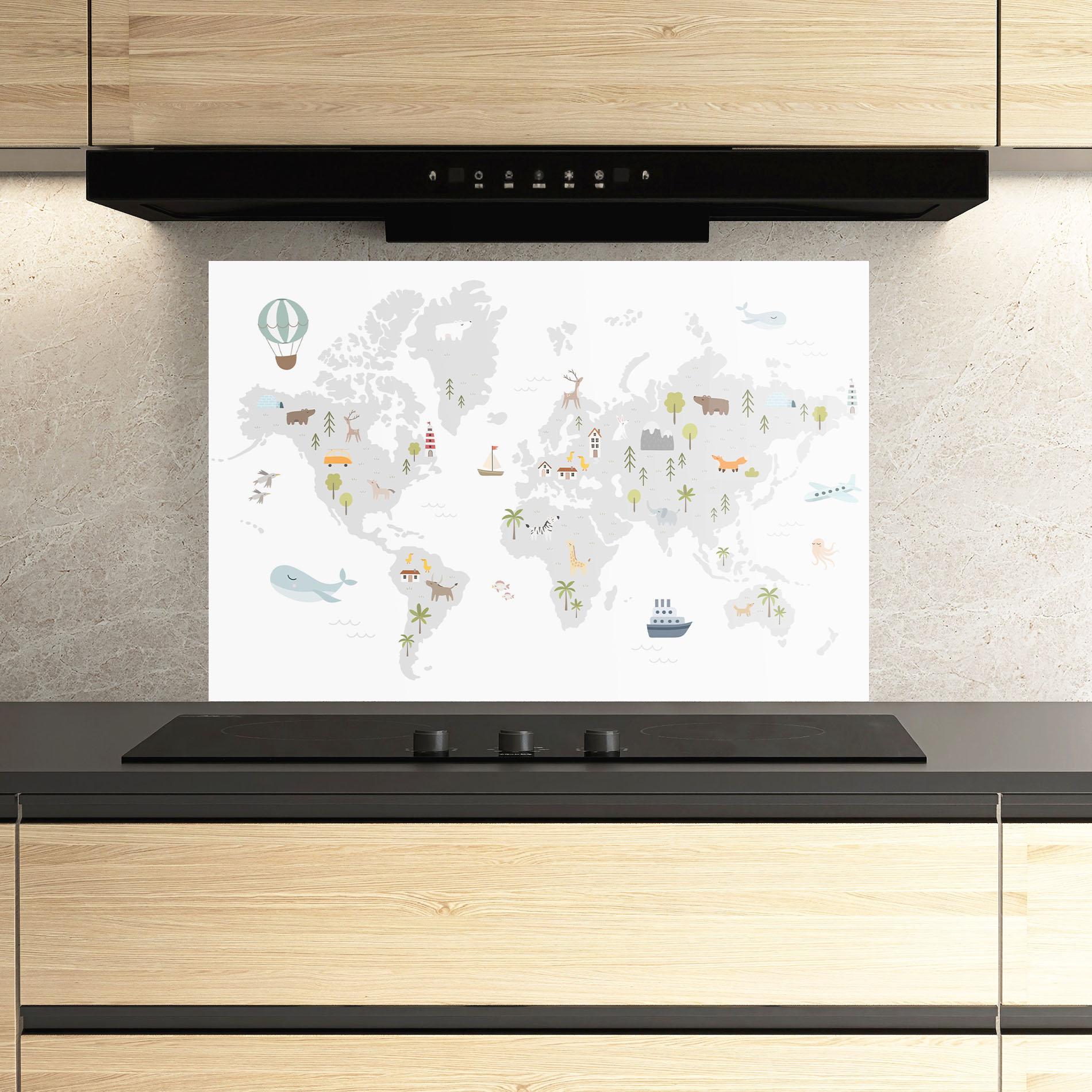 Panou Sticla Bucatarie Pretty Grey Map mockup 3