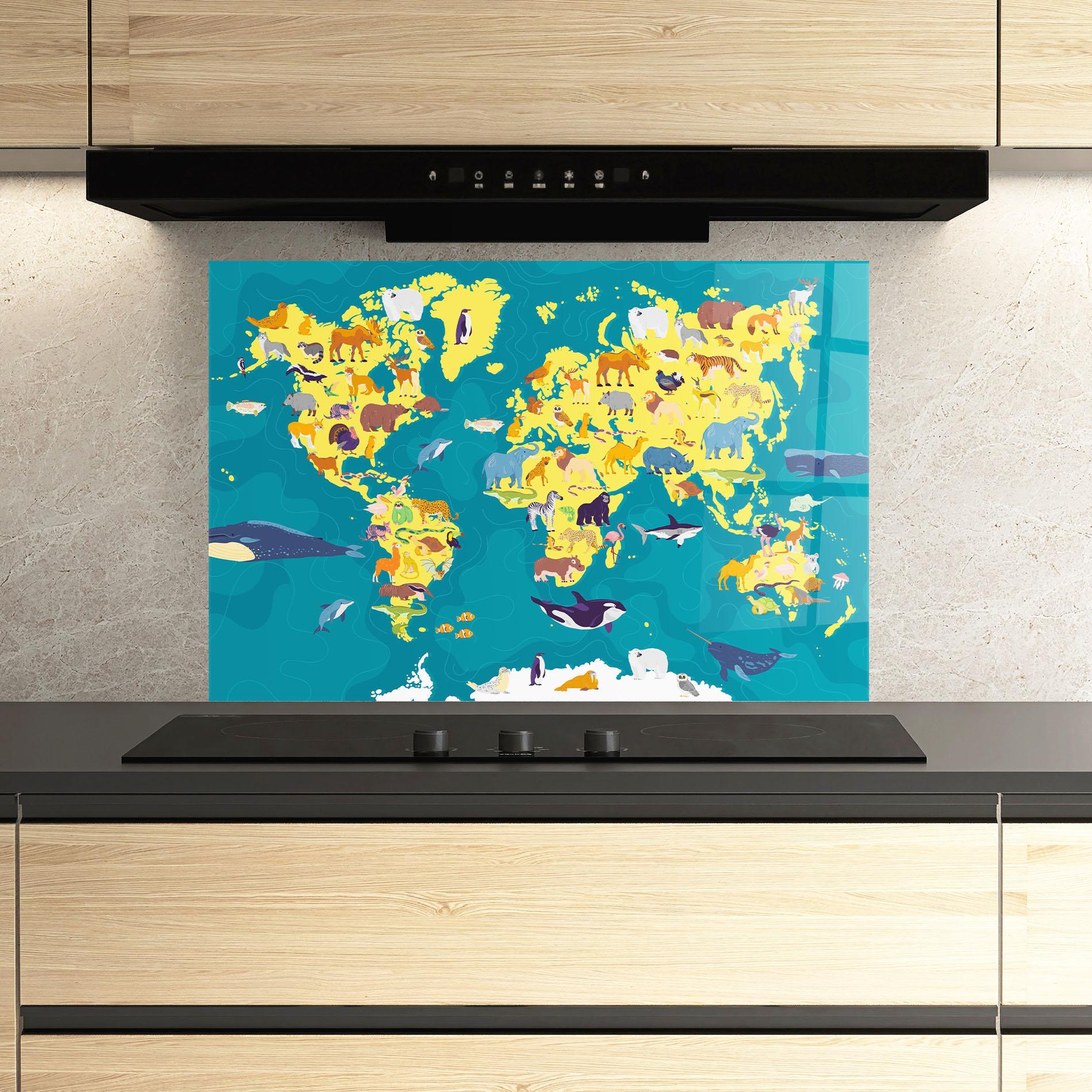Panou Sticla Bucatarie Whale World Map mockup 3