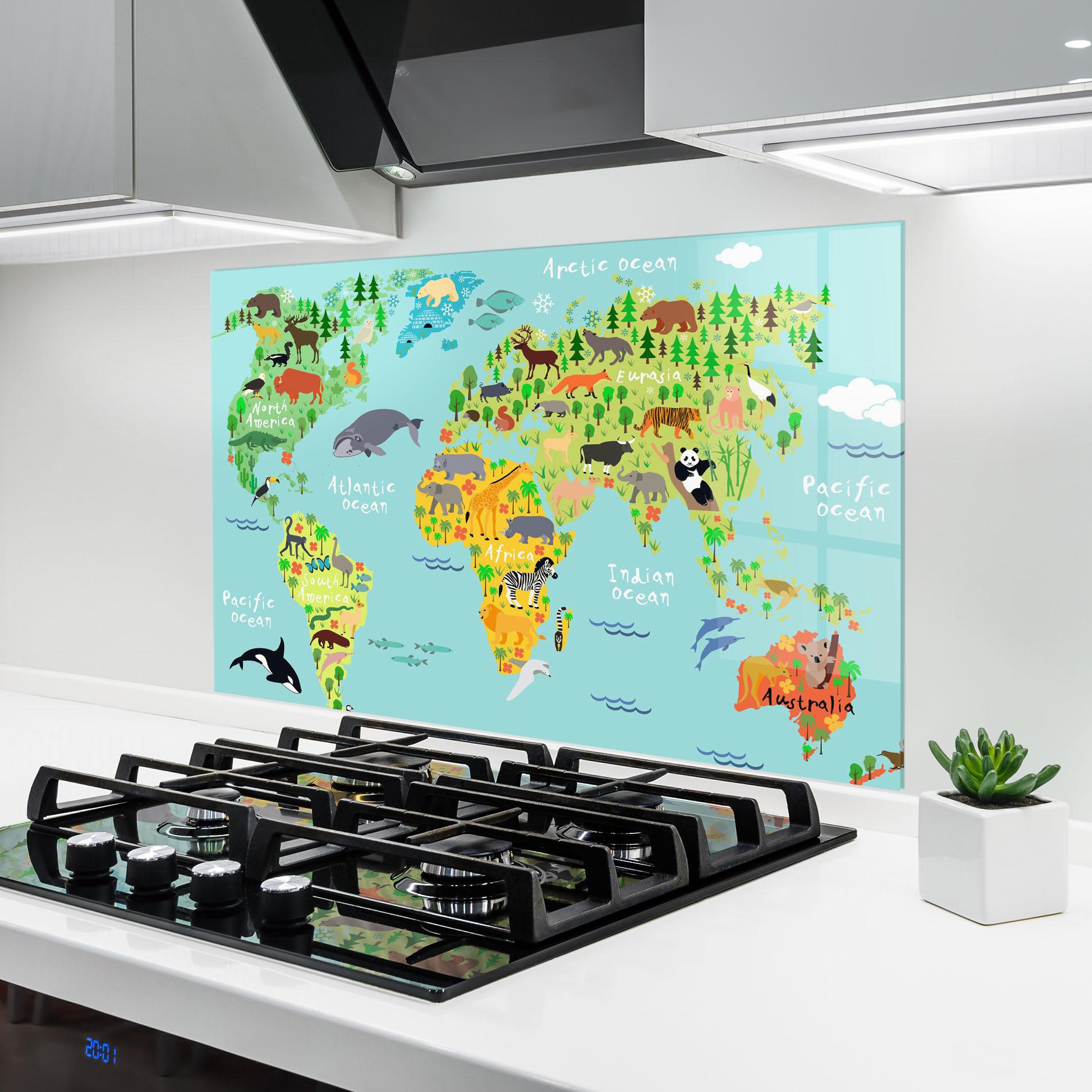 Panou Sticla Bucatarie Animal World Map mockup 6
