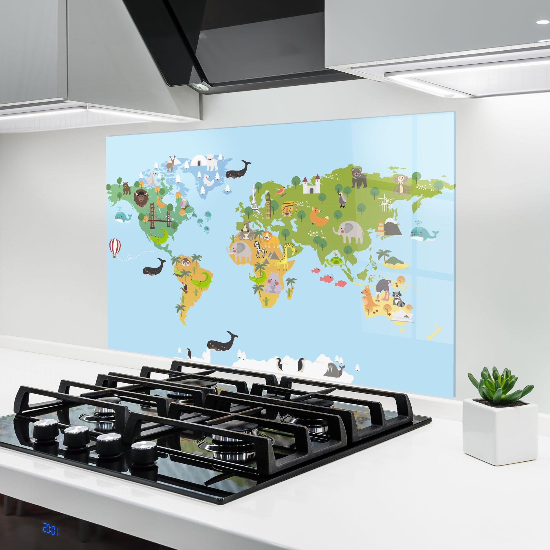 Panou Sticla Bucatarie Animals Cute Map mockup 6