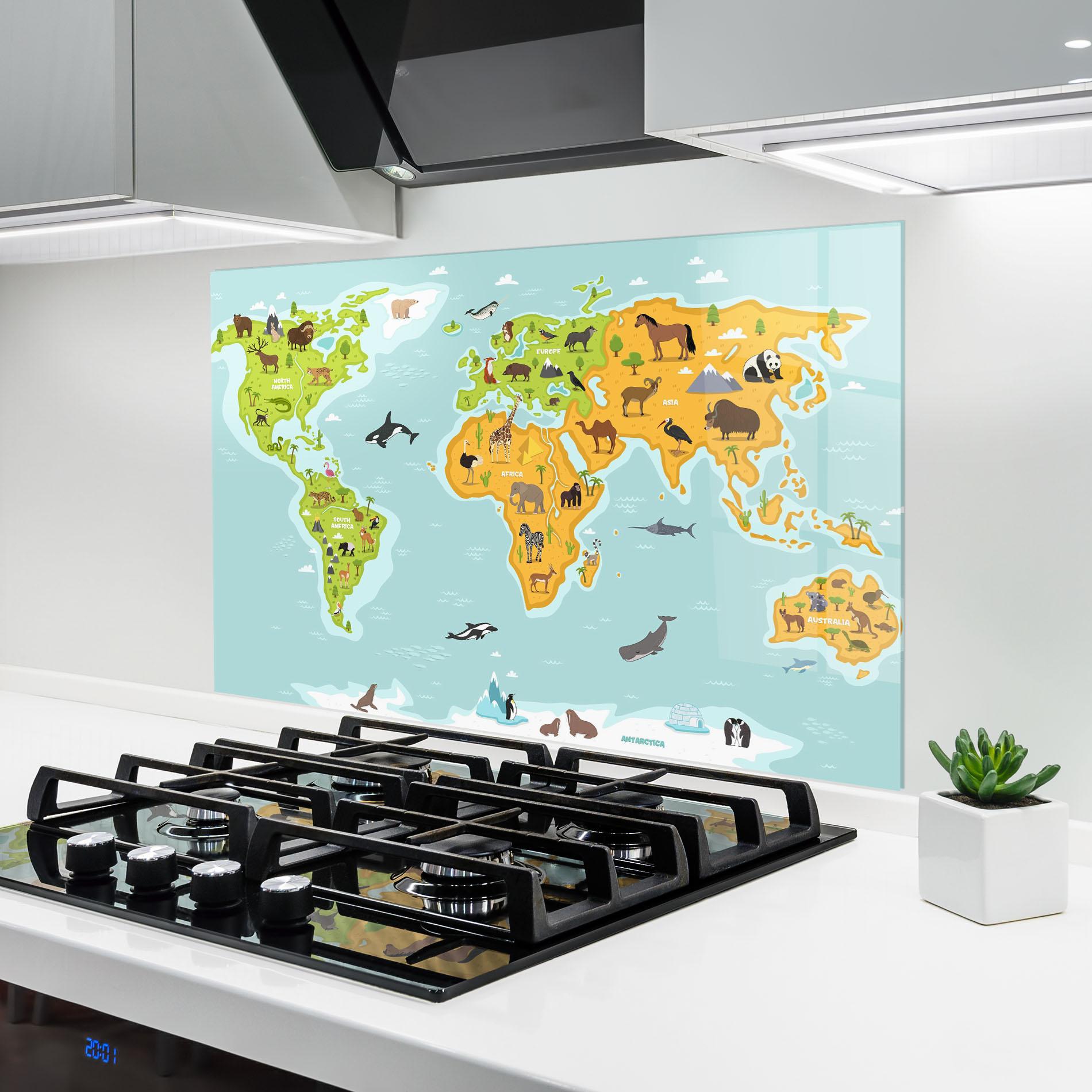 Panou Sticla Bucatarie Animals World Map mockup 6