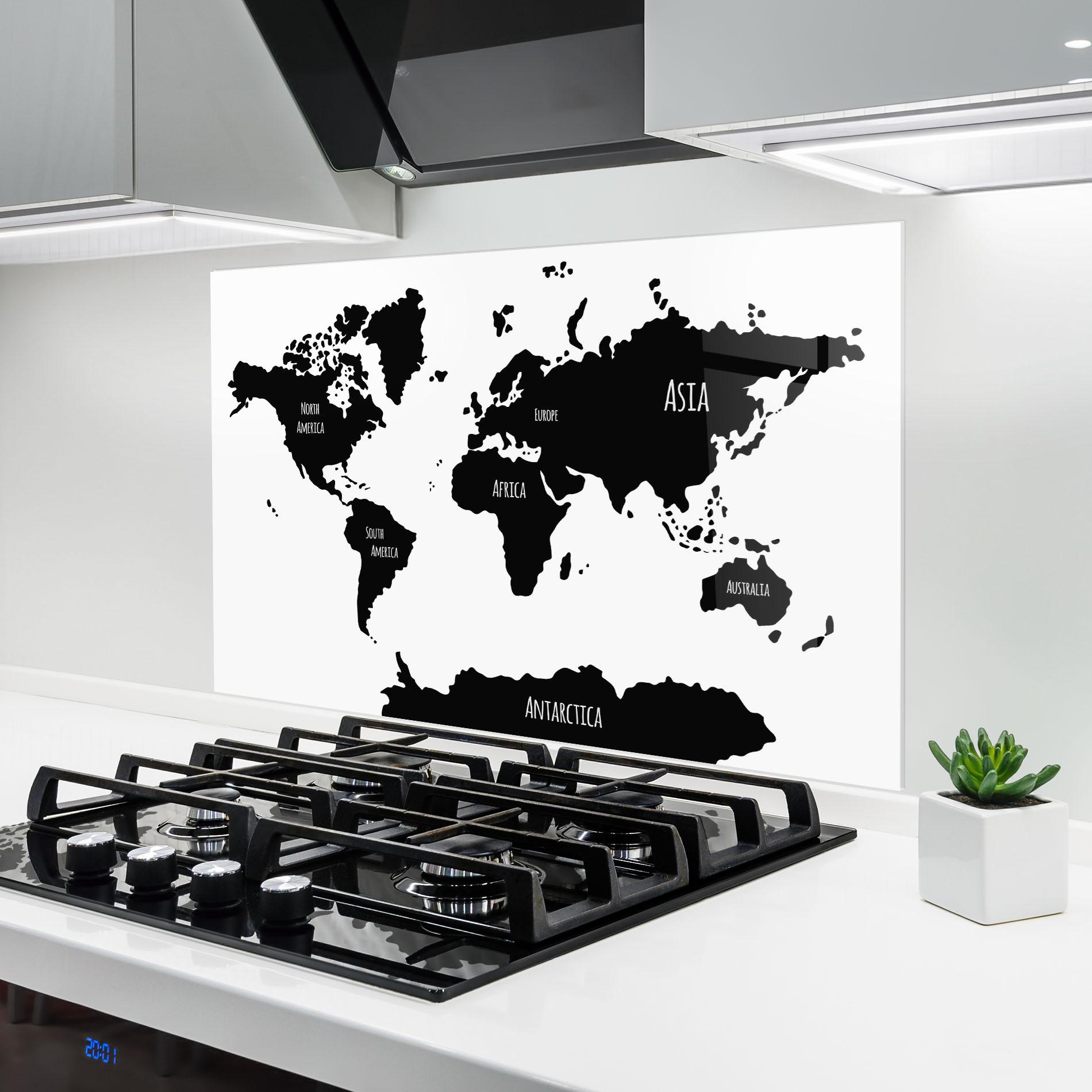 Panou Sticla Bucatarie Black Map World mockup 6