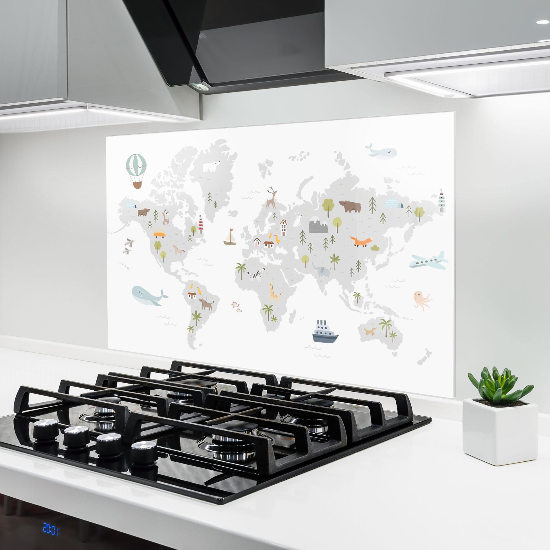 Panou Sticla Bucatarie Pretty Grey Map mockup 6