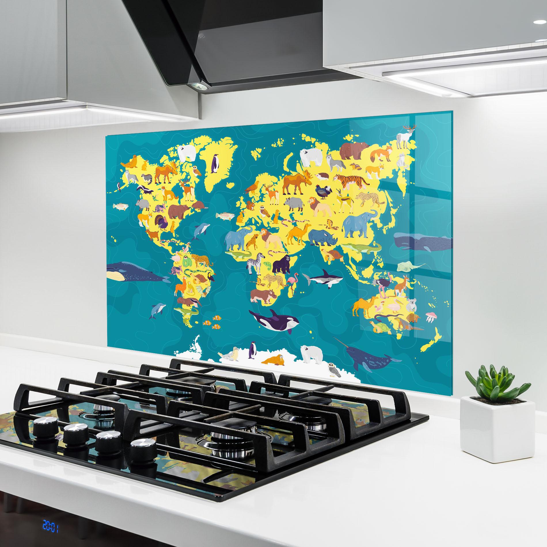 Panou Sticla Bucatarie Whale World Map mockup 6