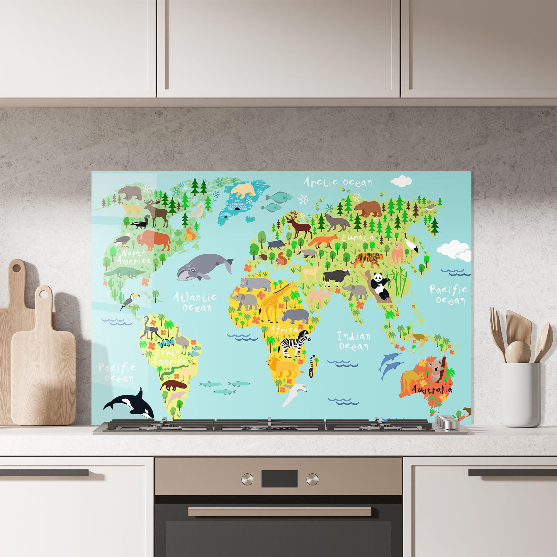 Panou Sticla Bucatarie Animal World Map mockup 7