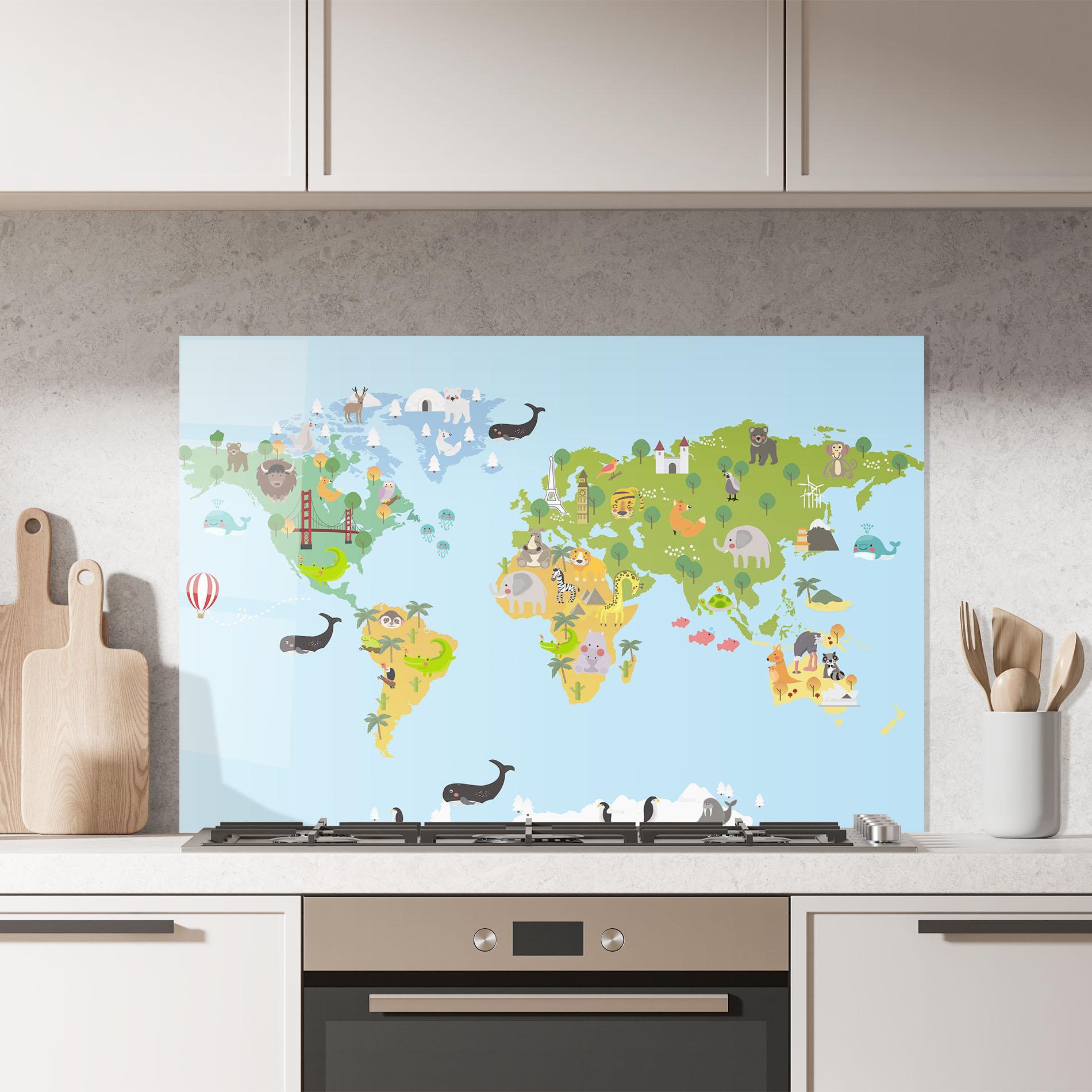 Panou Sticla Bucatarie Animals Cute Map mockup 7