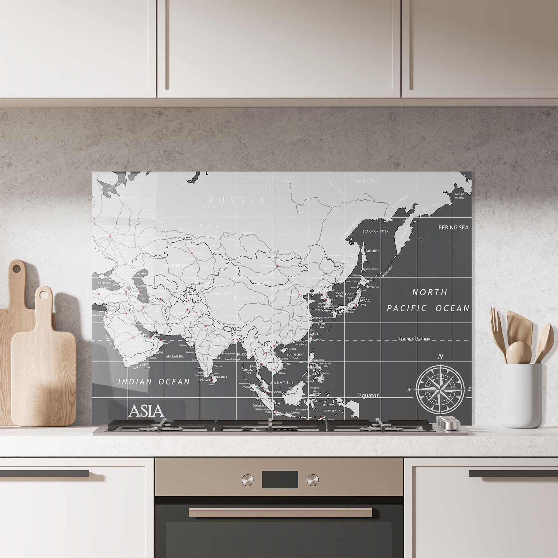 Panou Sticla Bucatarie Asia Minimal Map mockup 7