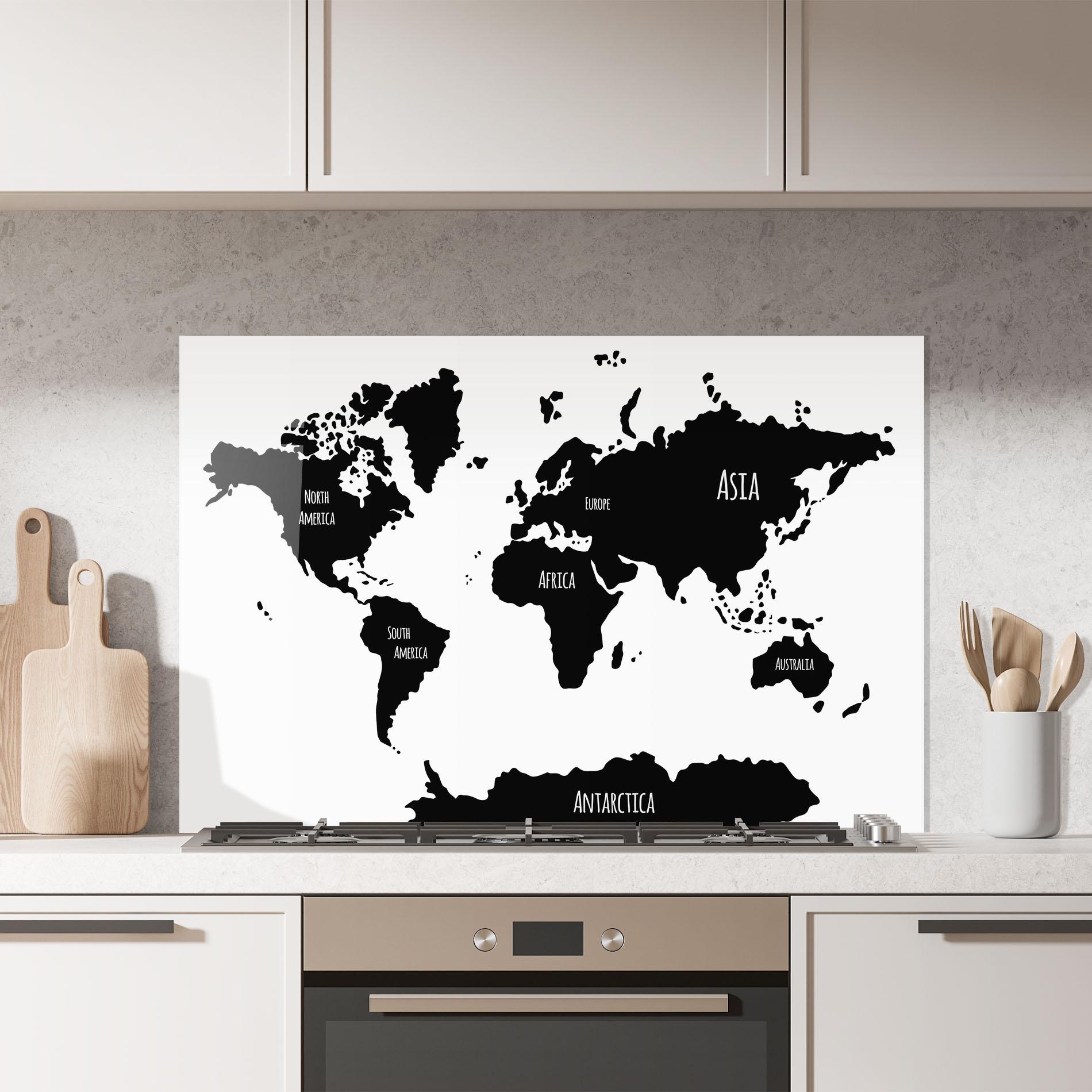 Panou Sticla Bucatarie Black Map World mockup 7