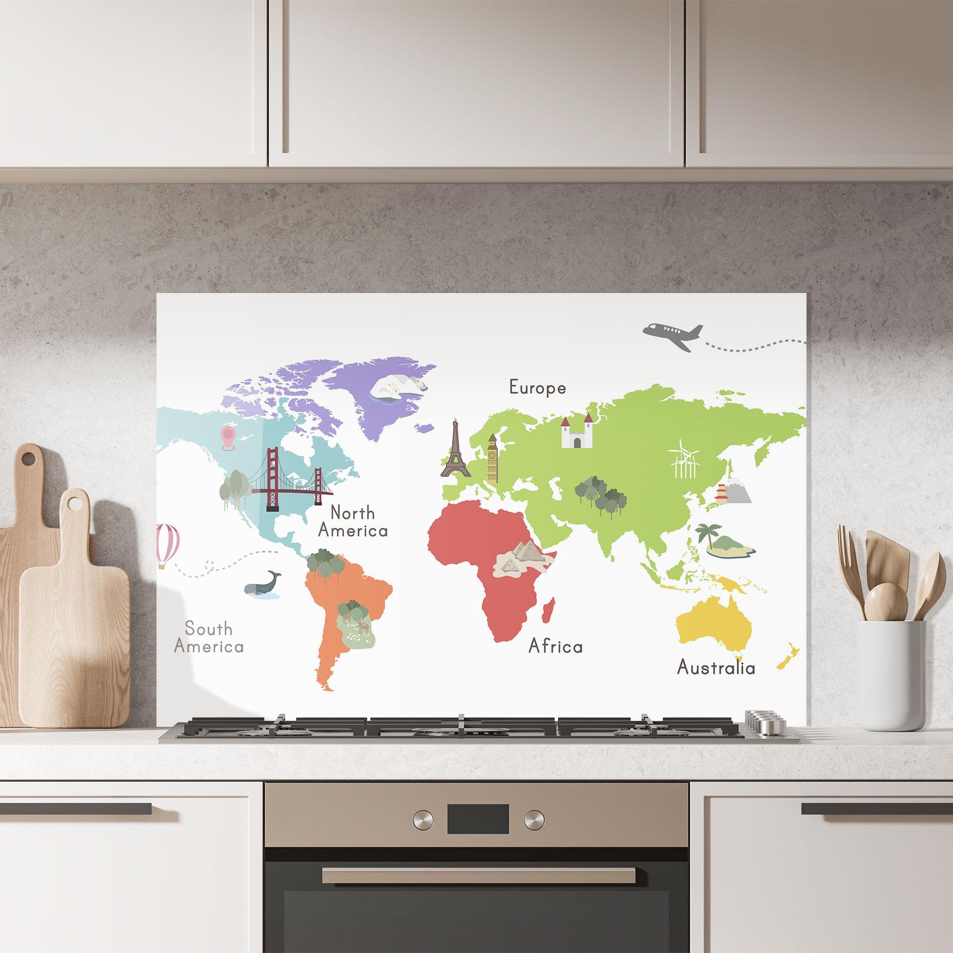 Panou Sticla Bucatarie Colored World Map mockup 7