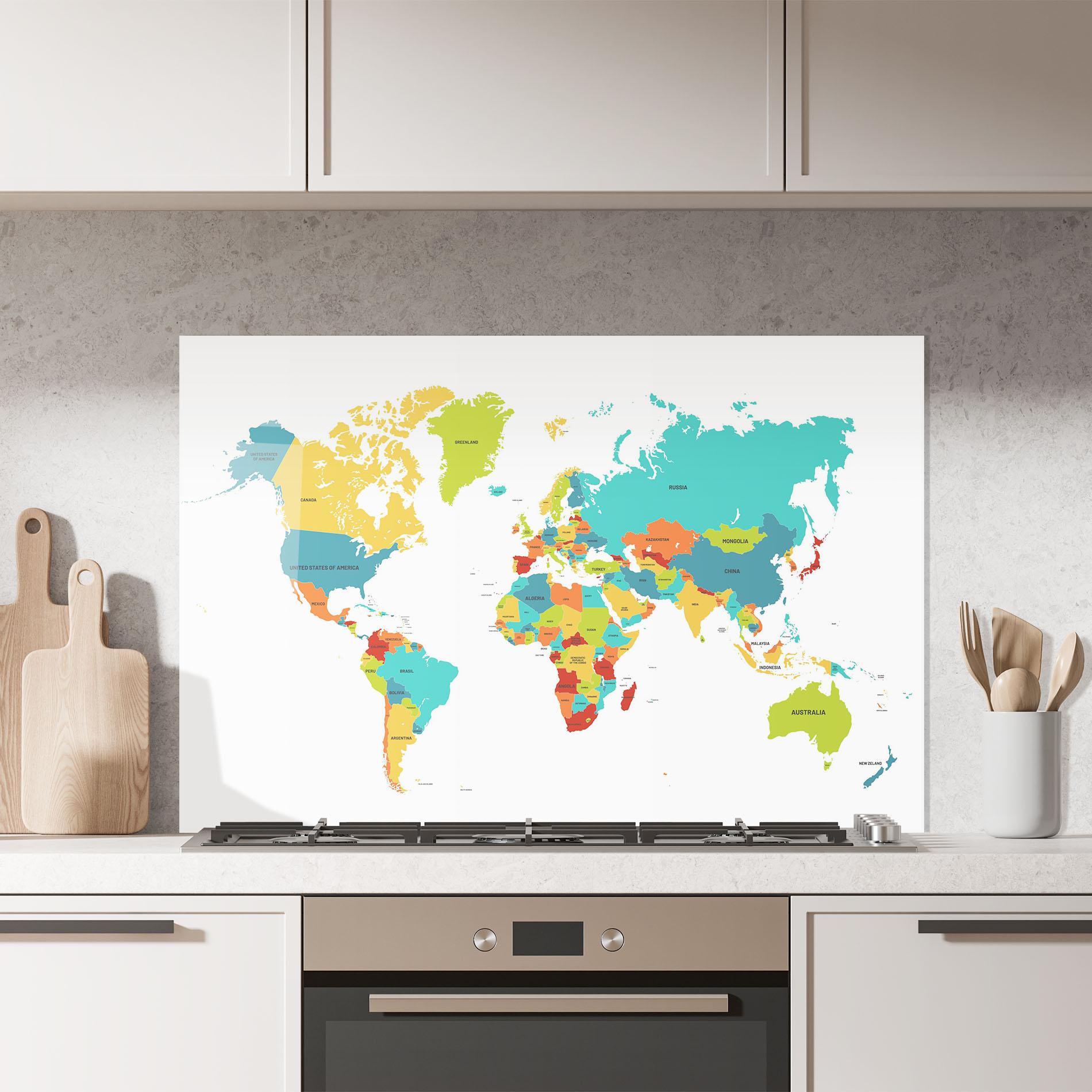 Panou Sticla Bucatarie Colorful World Map mockup 7