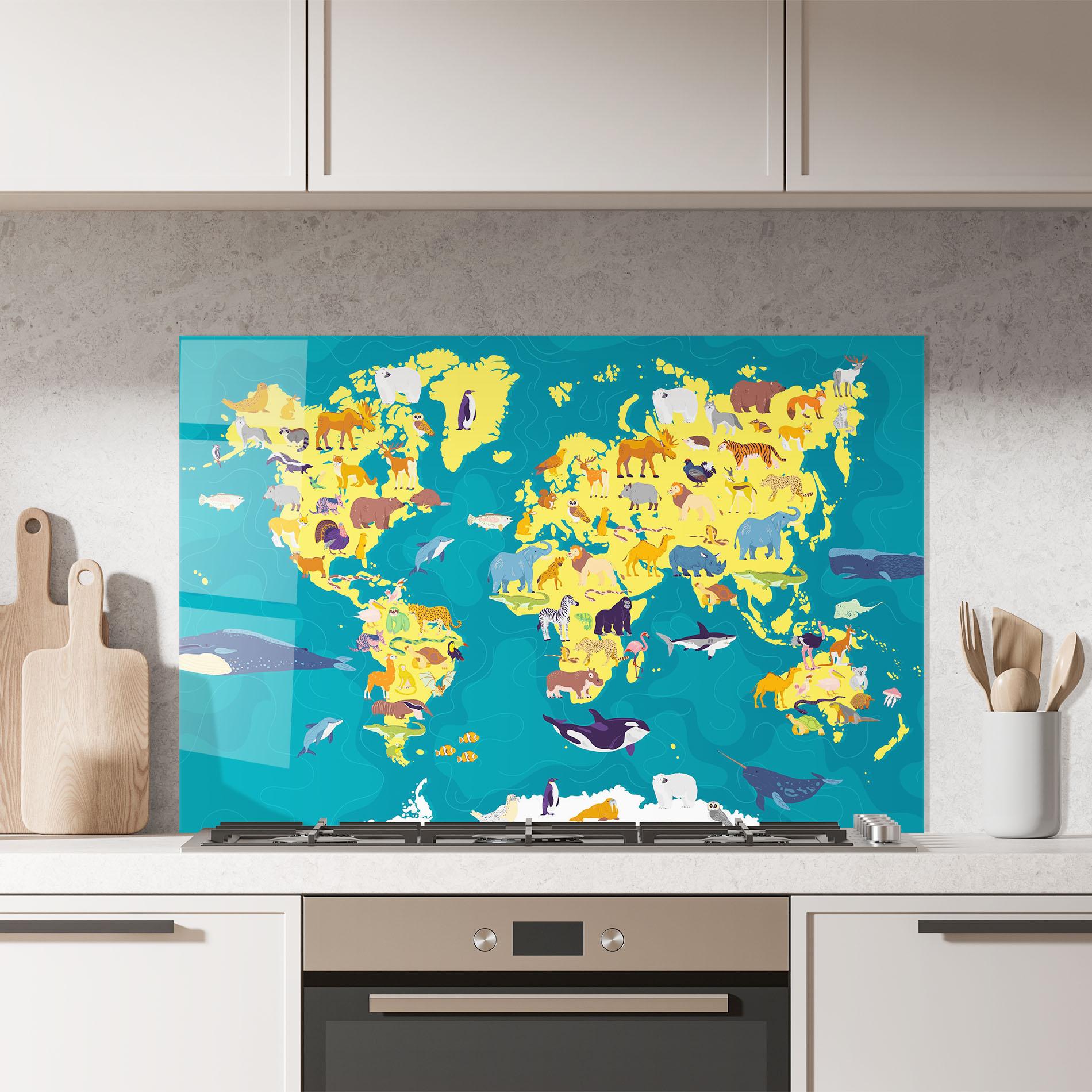 Panou Sticla Bucatarie Whale World Map mockup 7