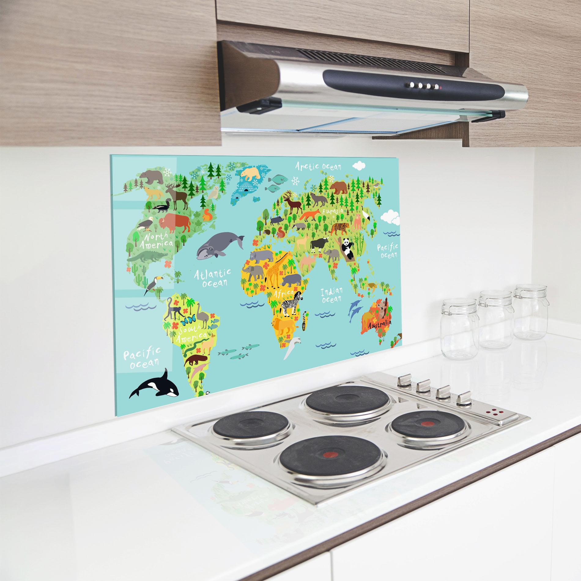 Panou Sticla Bucatarie Animal World Map mockup 8