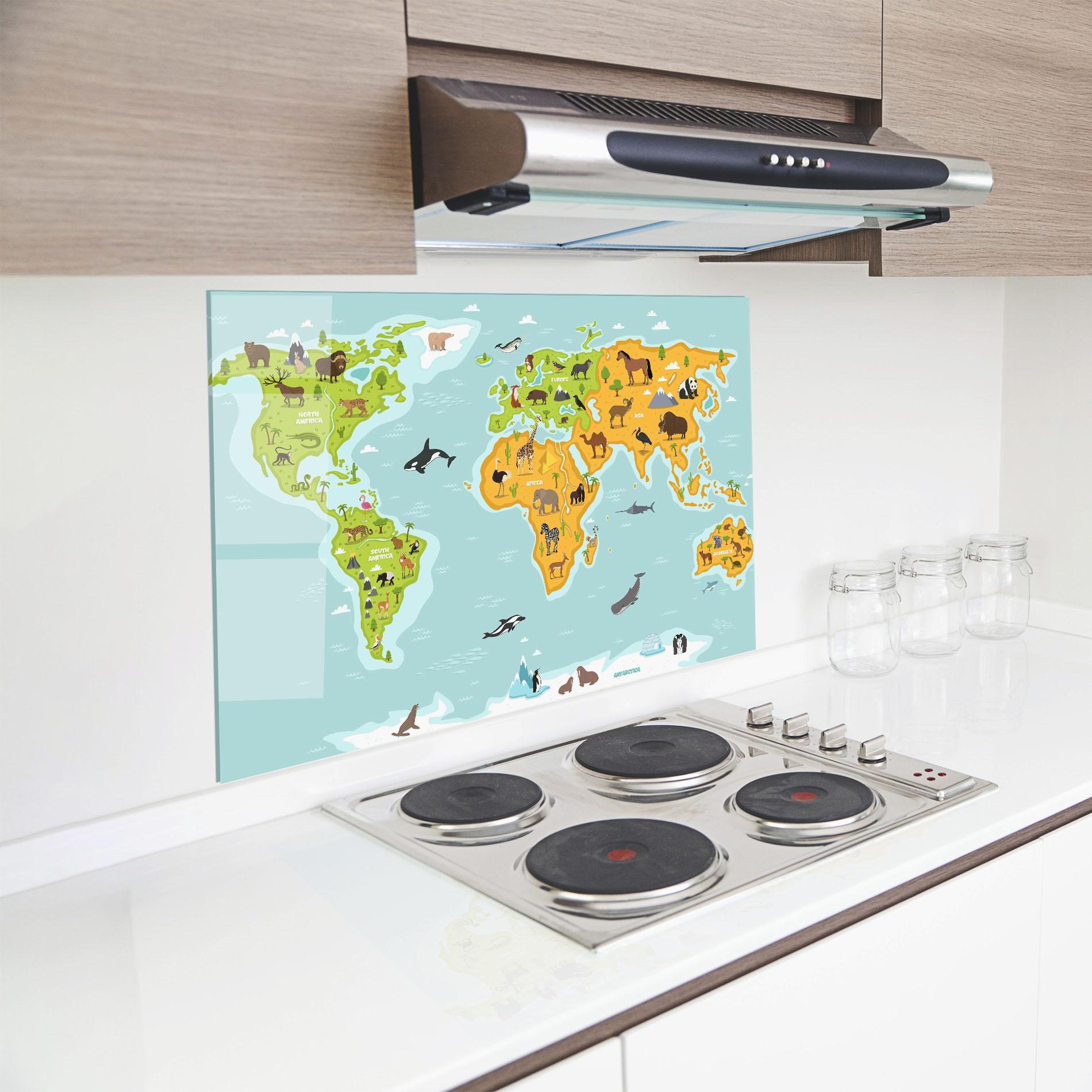 Panou Sticla Bucatarie Animals World Map mockup 8