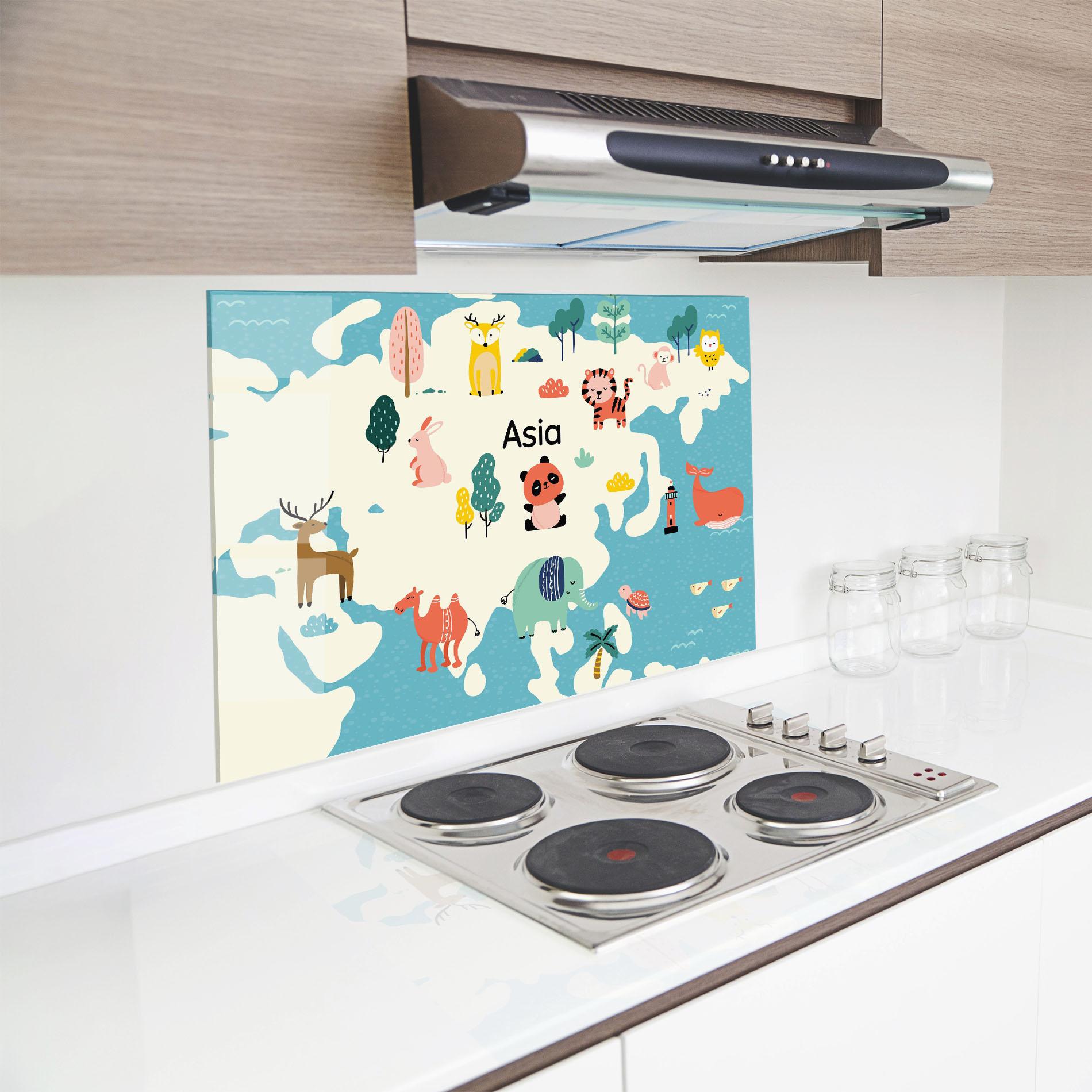 Panou Sticla Bucatarie Asia Cute Map mockup 8