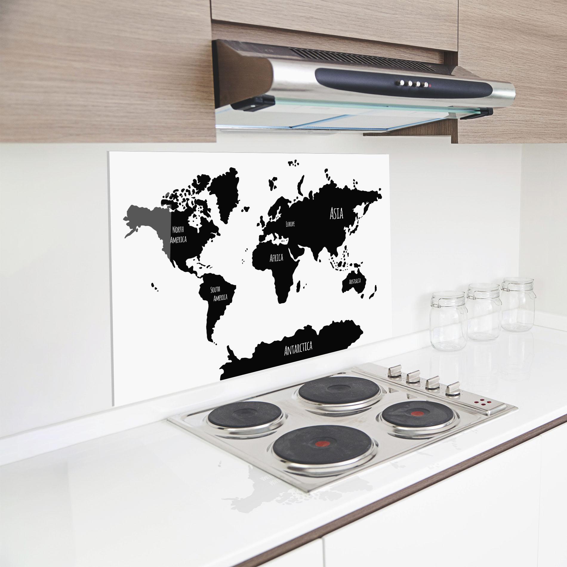 Panou Sticla Bucatarie Black Map World mockup 8