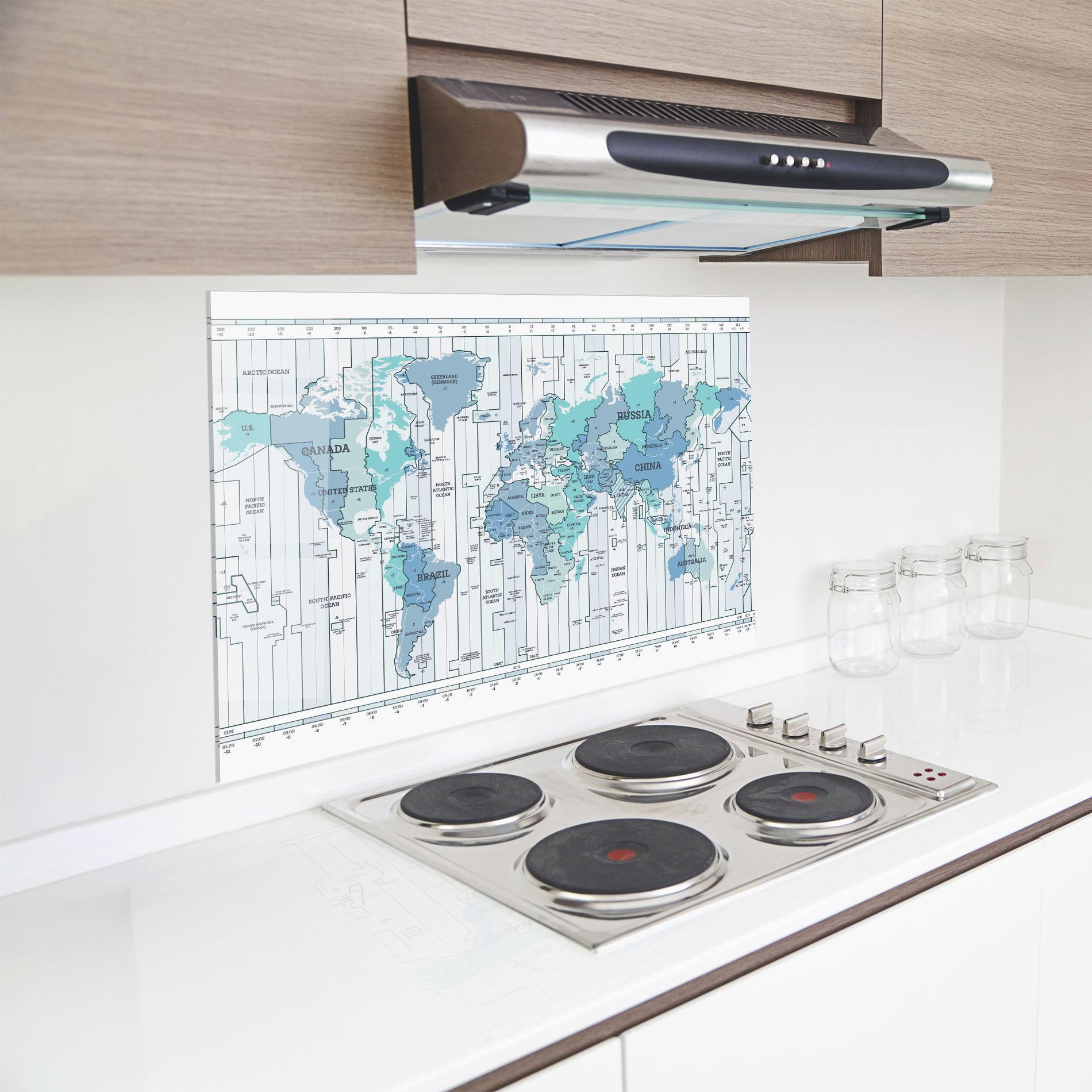 Panou Sticla Bucatarie Blue Green Map mockup 8