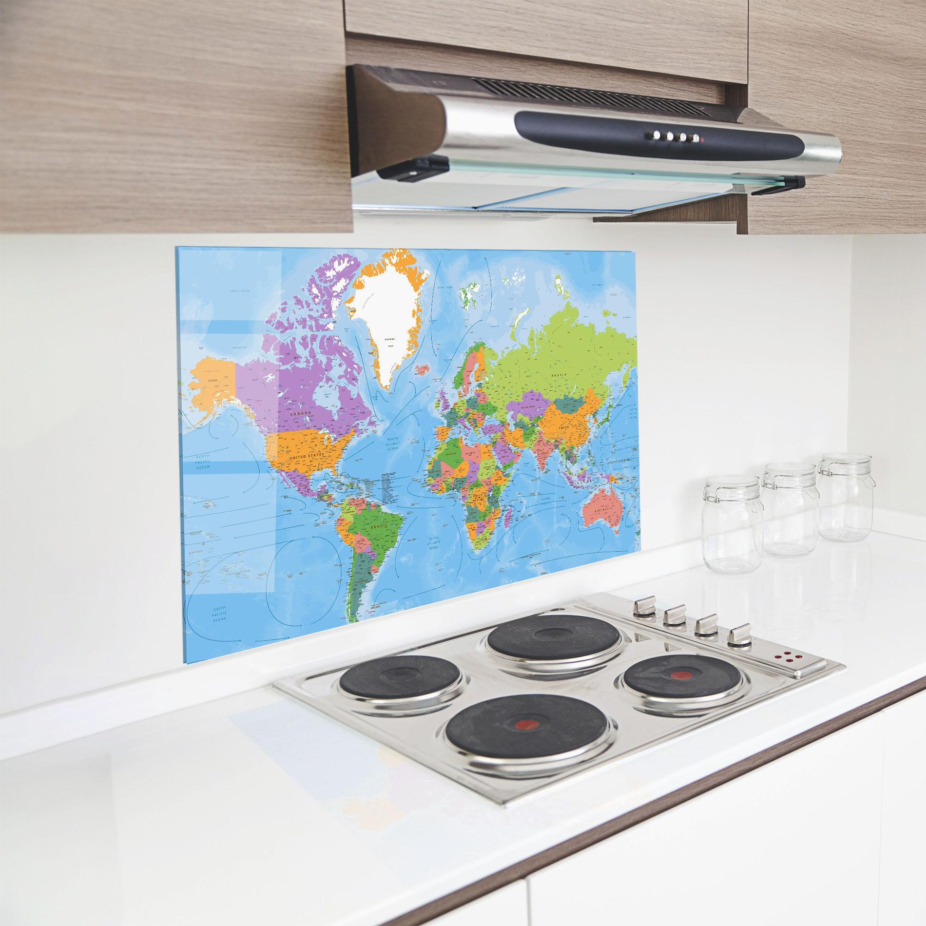 Panou Sticla Bucatarie Color World Map mockup 8