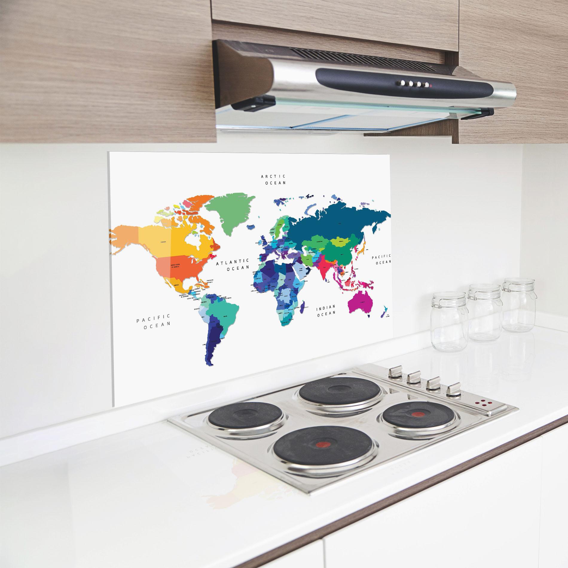 Panou Sticla Bucatarie Colored Continents Map mockup 8