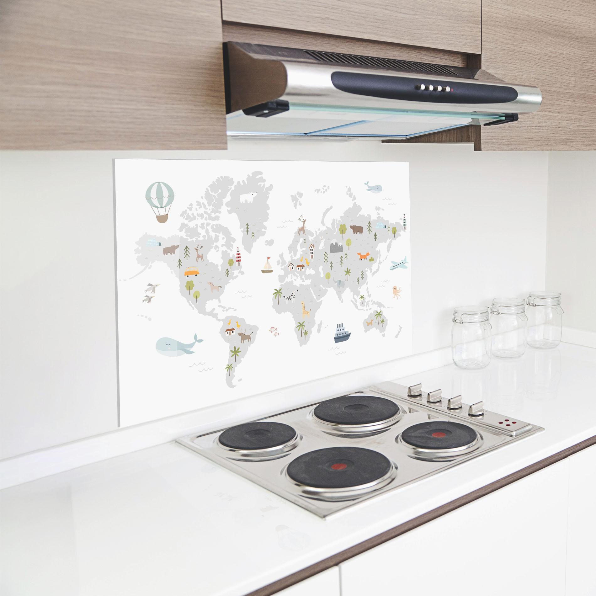 Panou Sticla Bucatarie Pretty Grey Map mockup 8