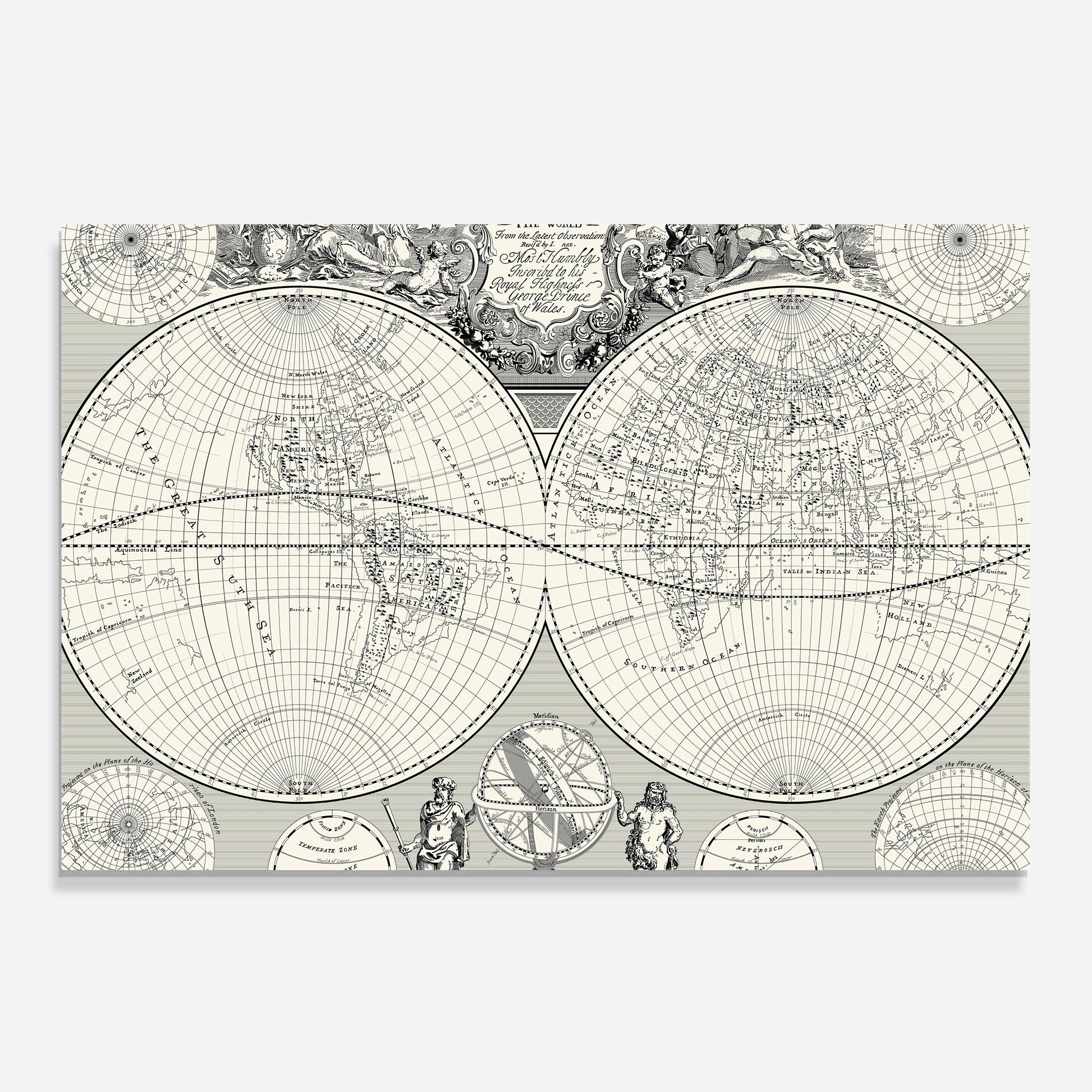 Panou Sticla Bucatarie Black White Map mockup 0