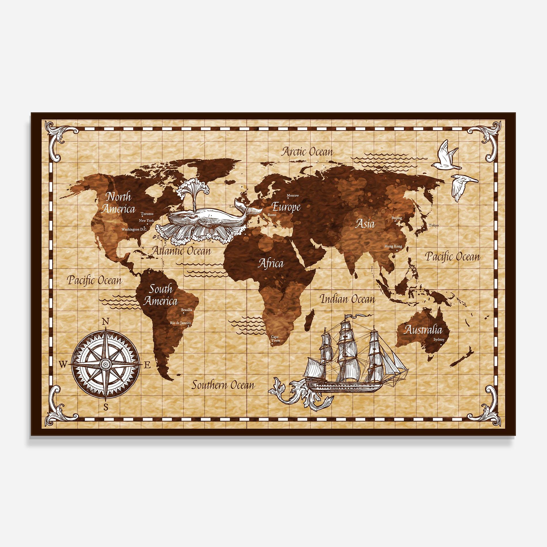 Panou Sticla Bucatarie Brown Old Map mockup 0