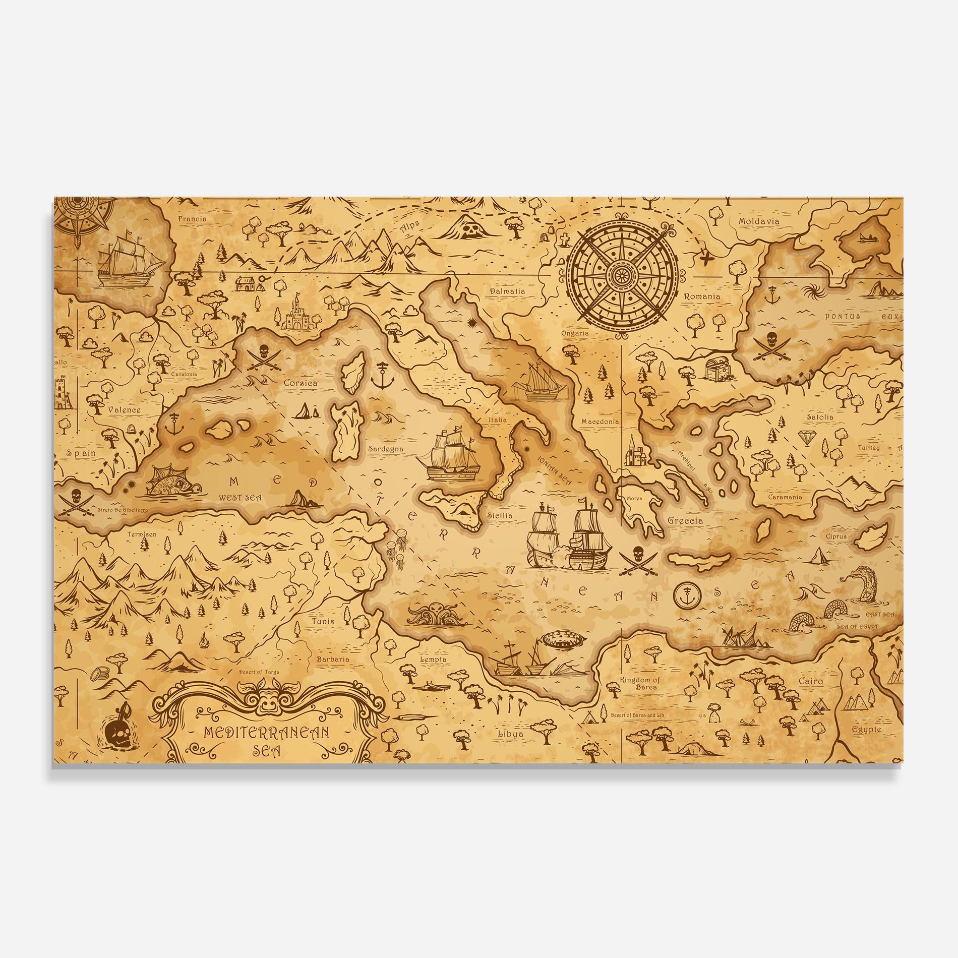 Panou Sticla Bucatarie Cream Brown Map mockup 0