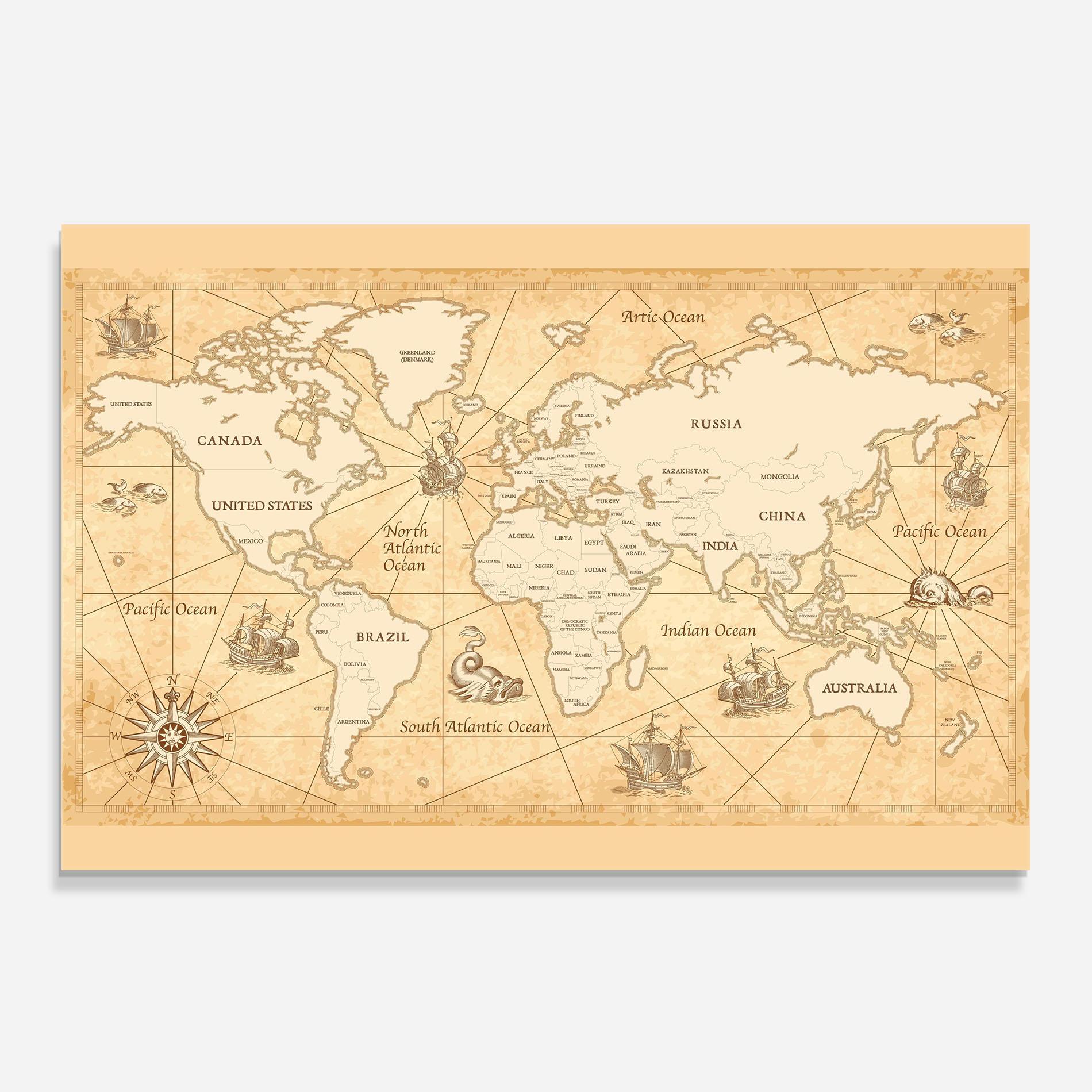 Panou Sticla Bucatarie Cream Old Map mockup 0