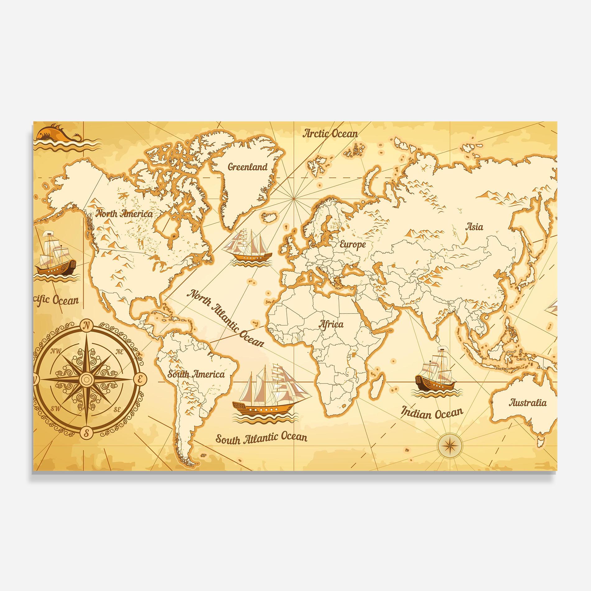 Panou Sticla Bucatarie Gold Old Map mockup 0