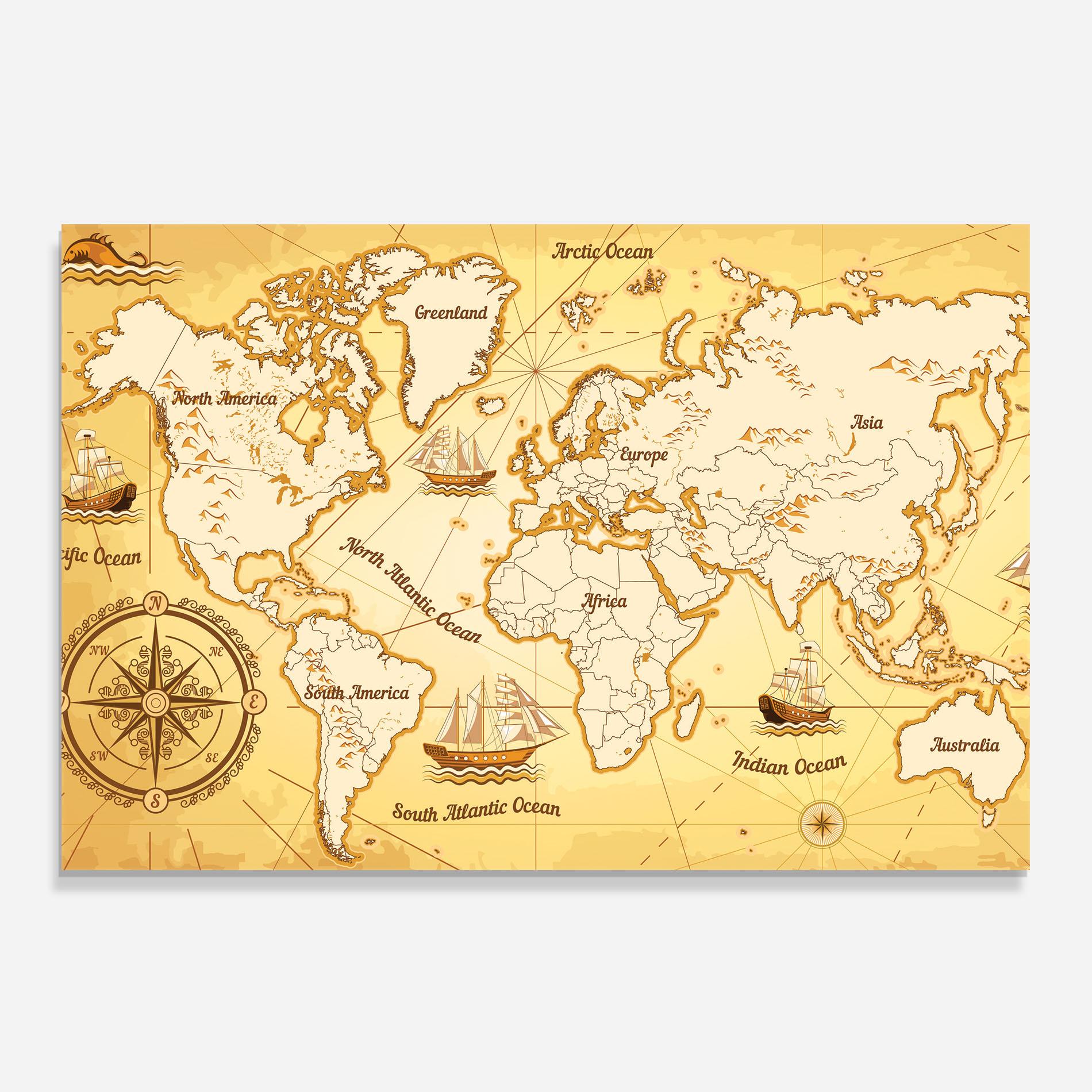 Panou Sticla Bucatarie Gold Vintage Map mockup 0