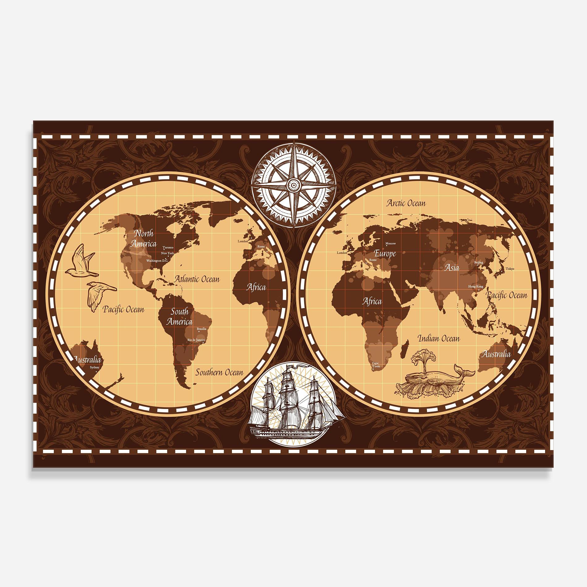 Panou Sticla Bucatarie Old Brown Map mockup 0