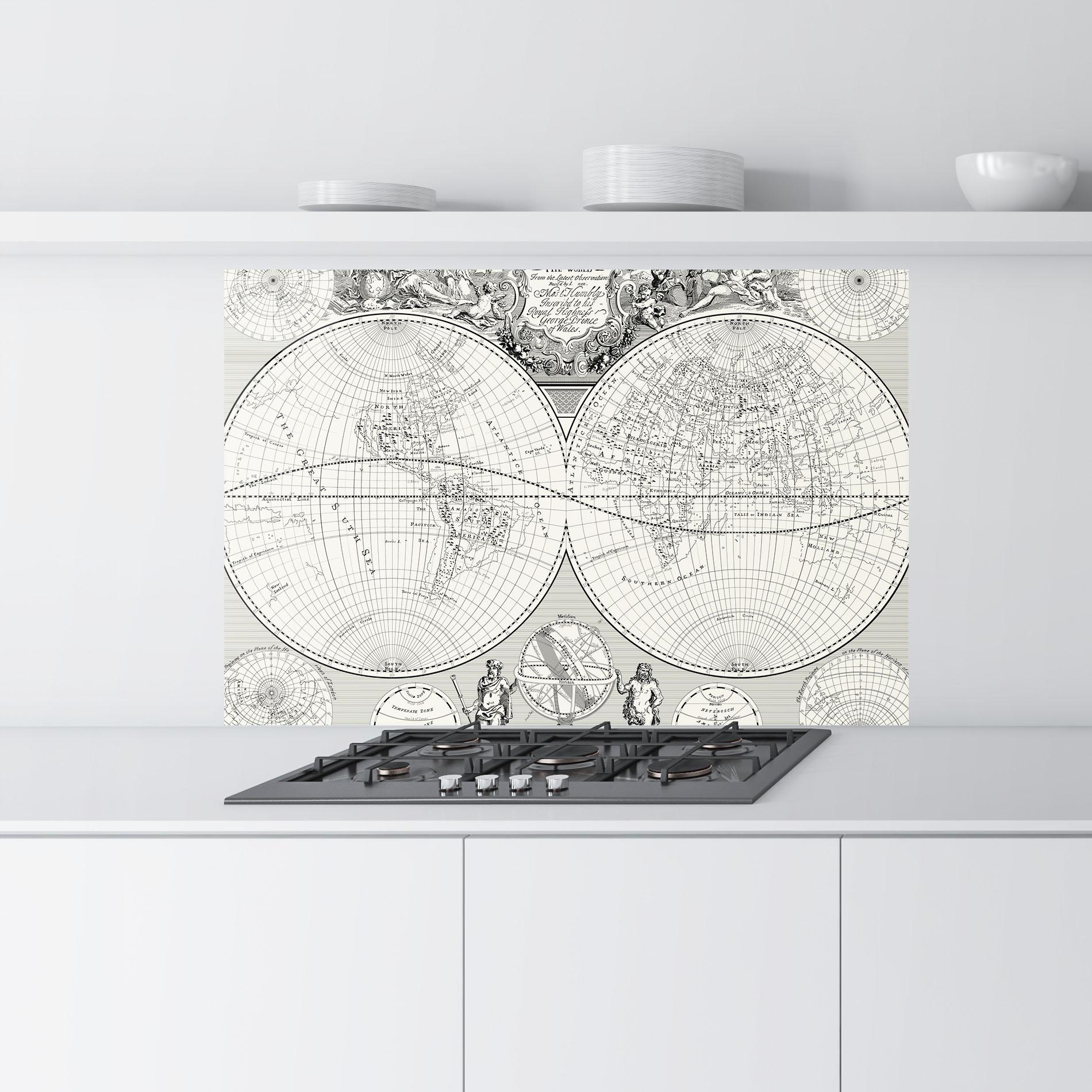 Panou Sticla Bucatarie Black White Map mockup 9
