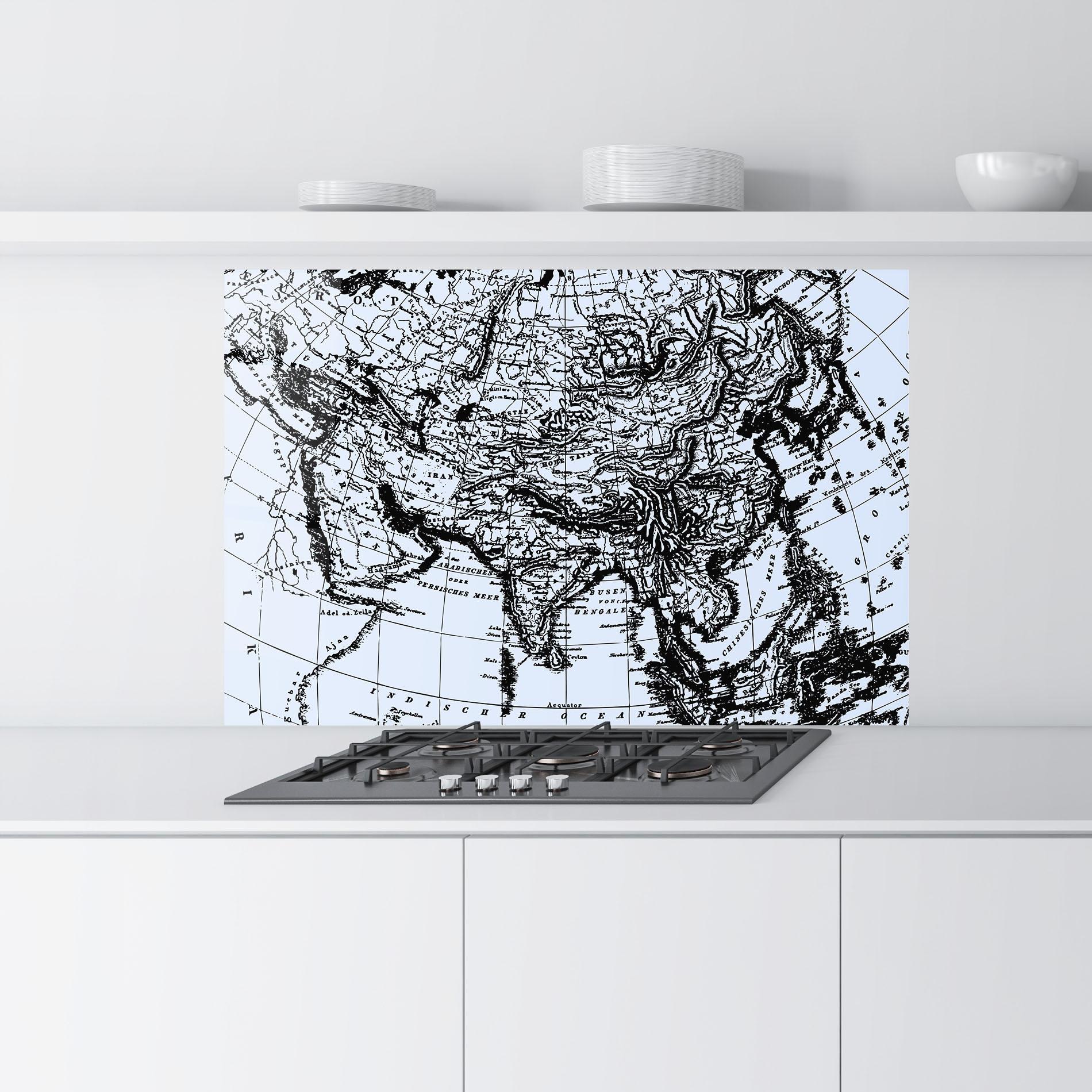 Panou Sticla Bucatarie Blue Old Map mockup 9