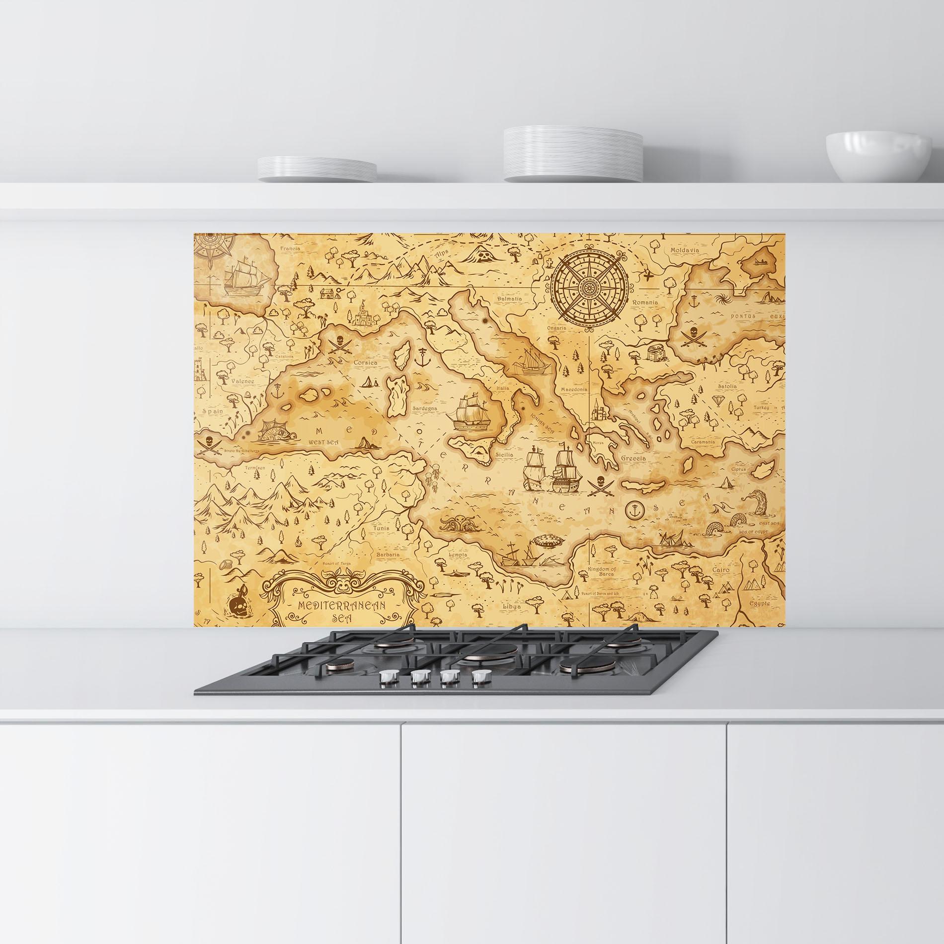 Panou Sticla Bucatarie Cream Brown Map mockup 9