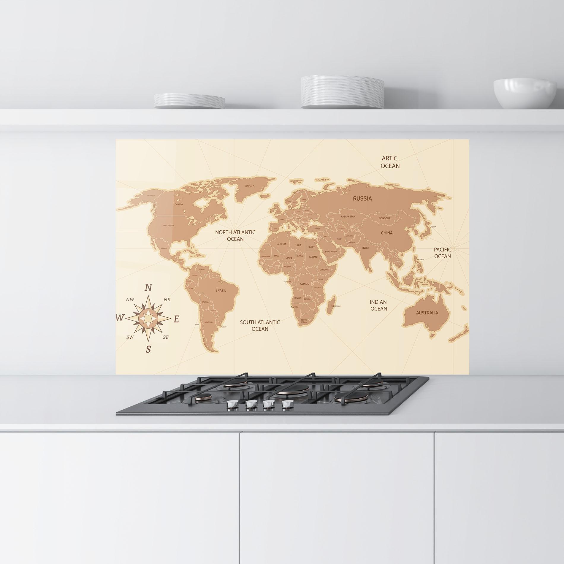 Panou Sticla Bucatarie Cream Map Vintage mockup 9
