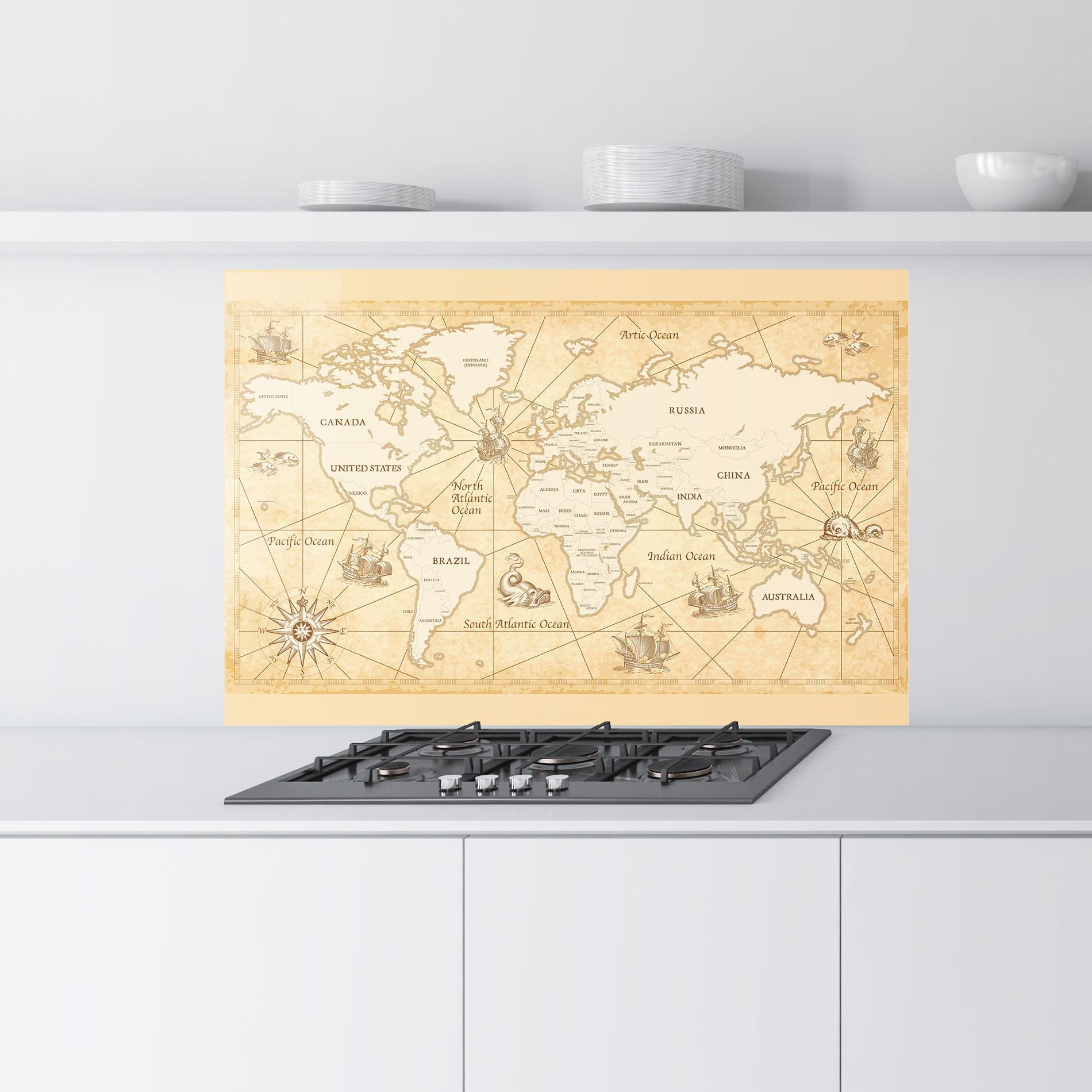 Panou Sticla Bucatarie Cream Old Map mockup 9
