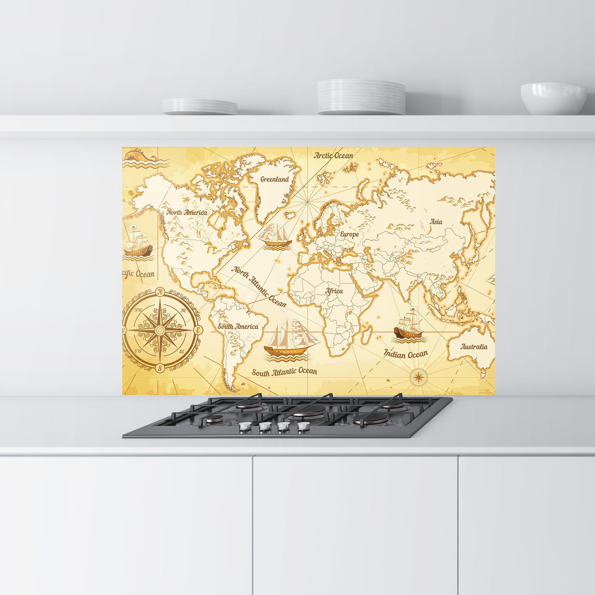 Panou Sticla Bucatarie Gold Old Map mockup 9