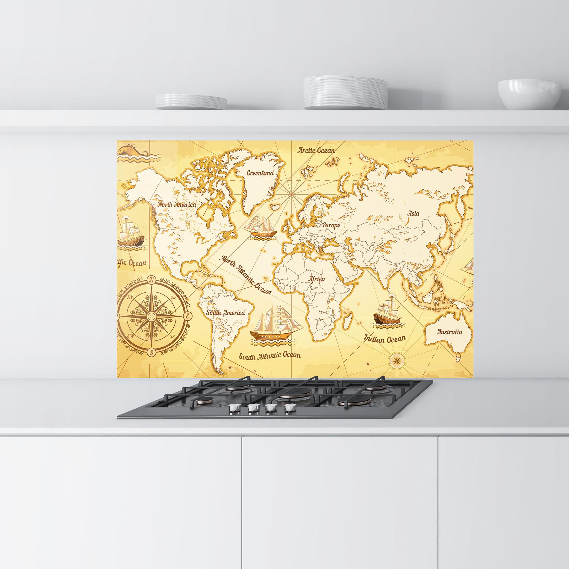 Panou Sticla Bucatarie Gold Vintage Map mockup 9